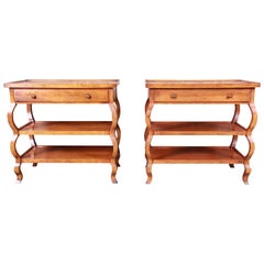 Baker Furniture French Country Large Three-Tier Nightstands, Pair