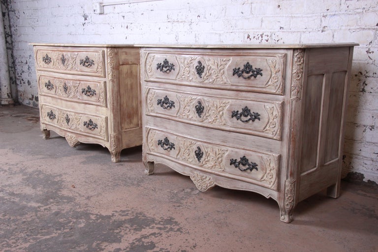 Baker Furniture French Country Three Drawer Bachelor Chests Or