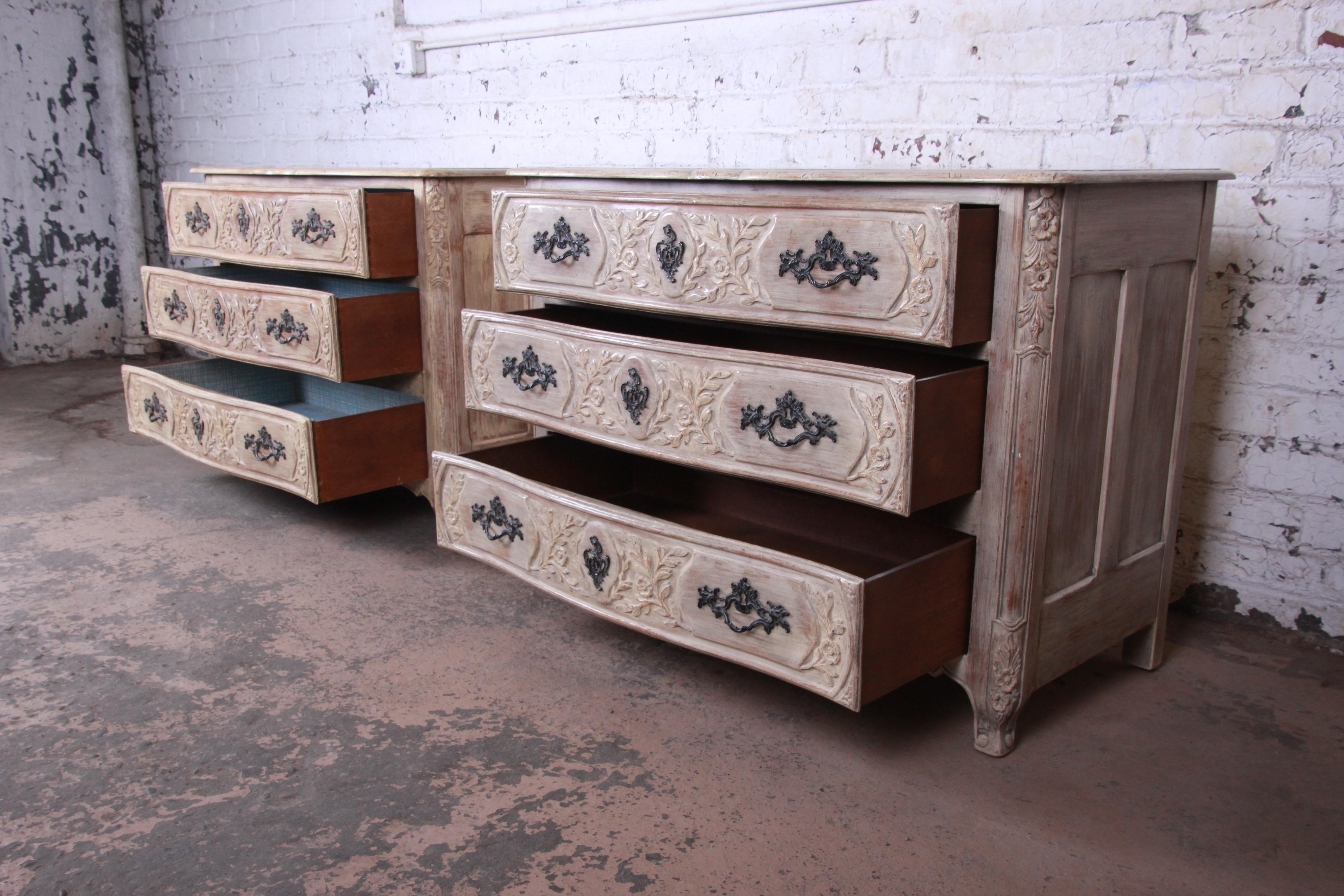 20th Century Baker Furniture French Country Three-Drawer Bachelor Chests or Large Nightstands