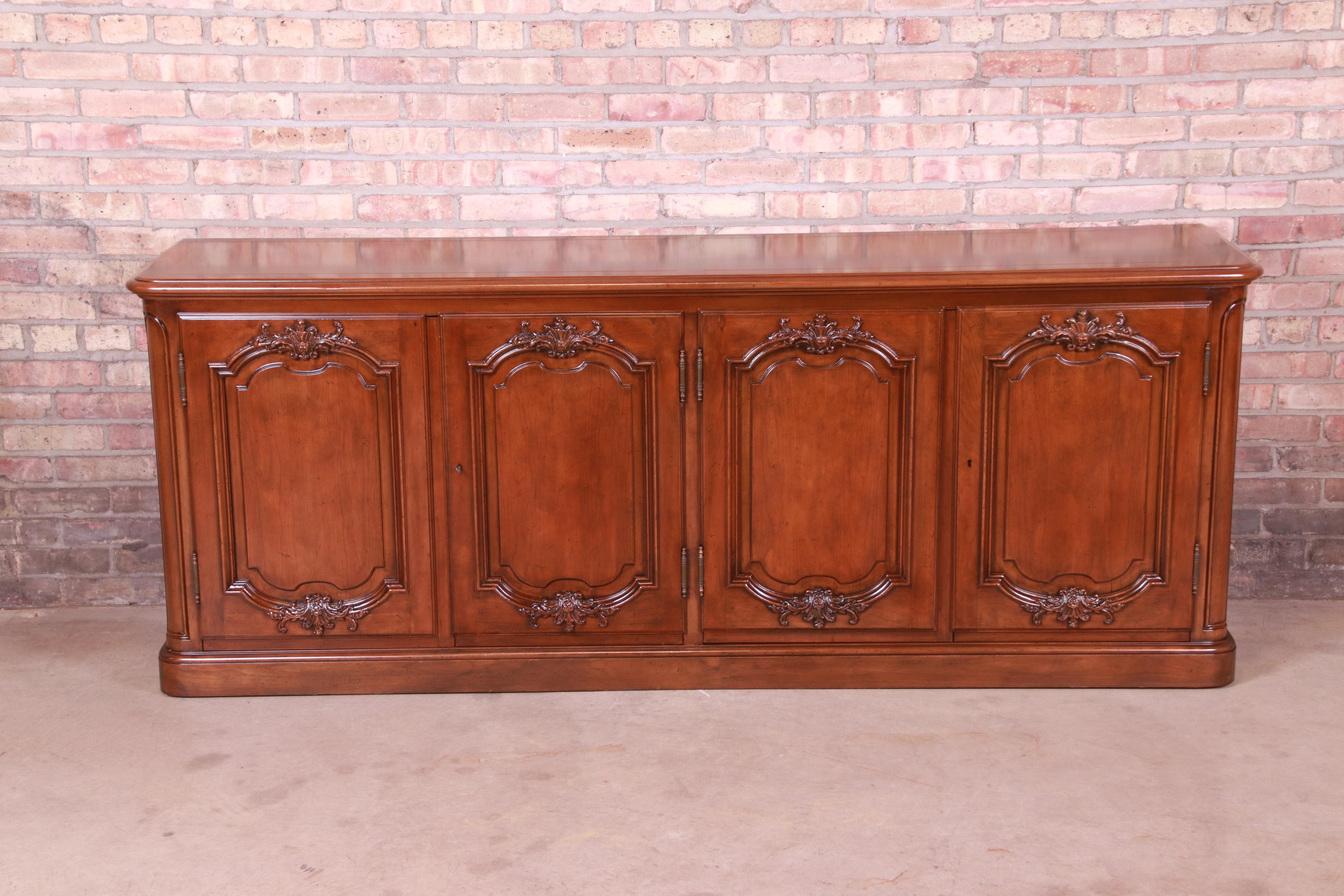 French Provincial Baker Furniture French Country Walnut Sideboard Credenza, Newly Refinished