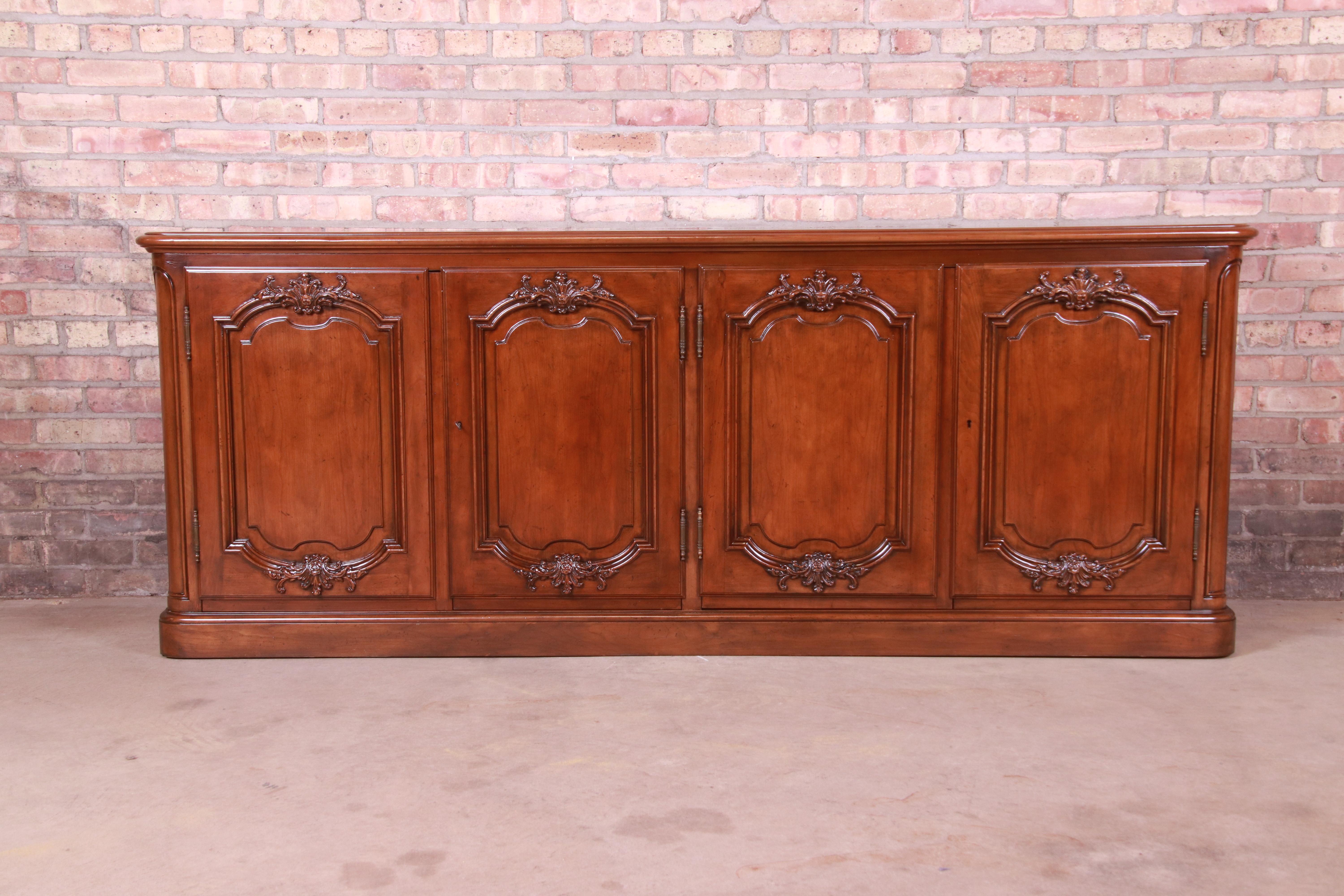 American Baker Furniture French Country Walnut Sideboard Credenza, Newly Refinished