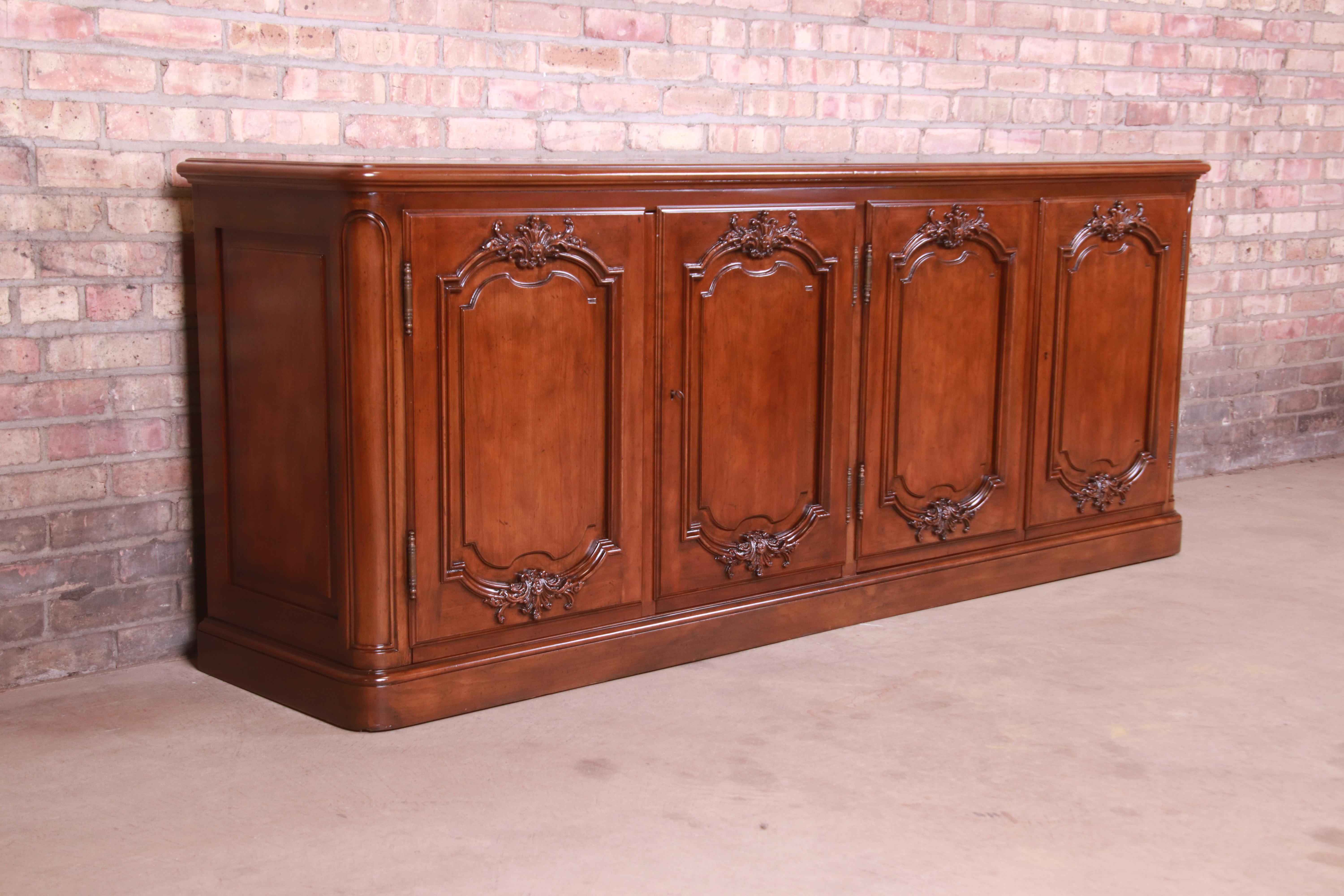 Mid-20th Century Baker Furniture French Country Walnut Sideboard Credenza, Newly Refinished