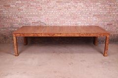 Baker Furniture French Empire Burl and Brass Dining Table, Newly Refinished