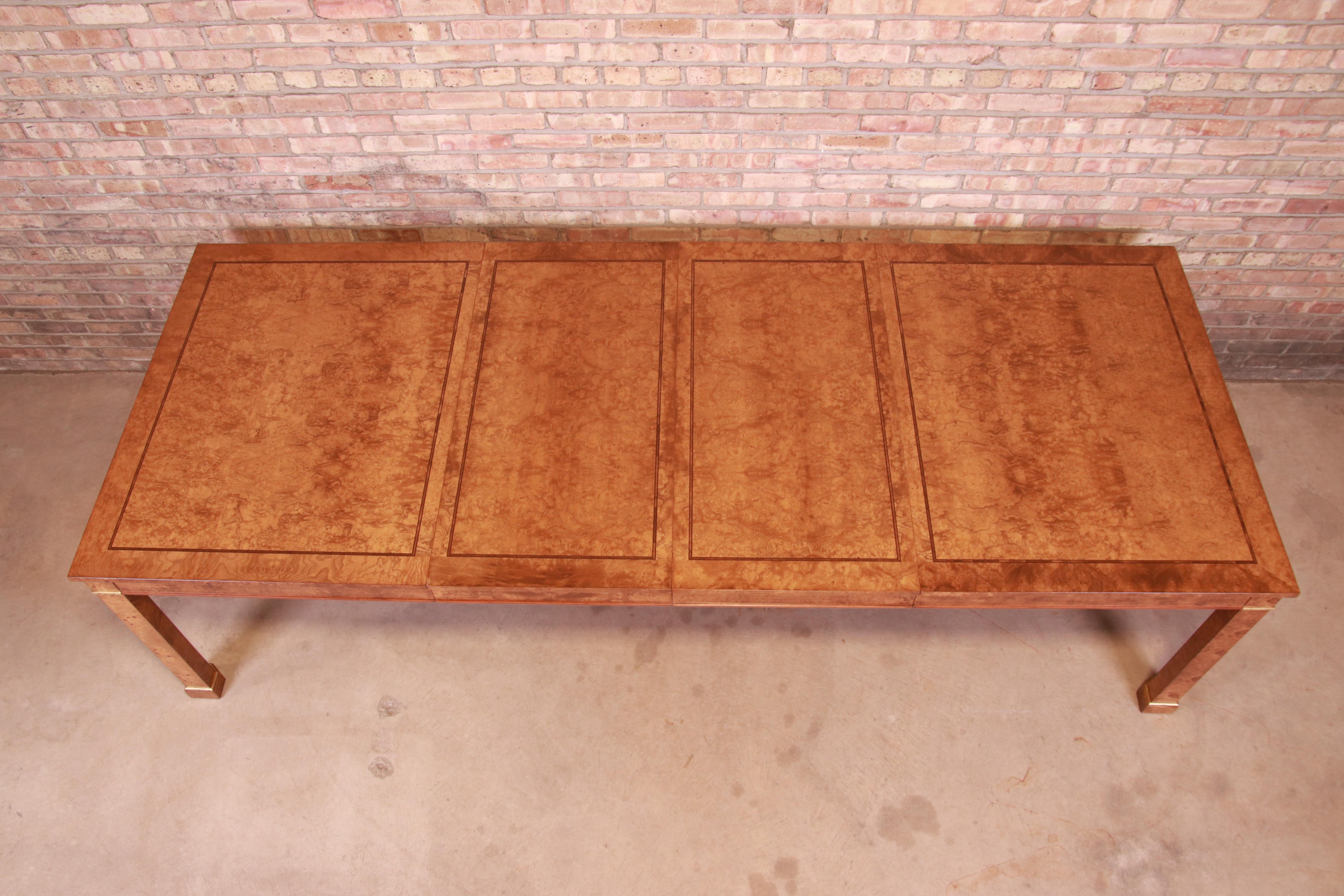 Baker Furniture French Empire Burl and Brass Dining Table, Newly Refinished In Good Condition In South Bend, IN