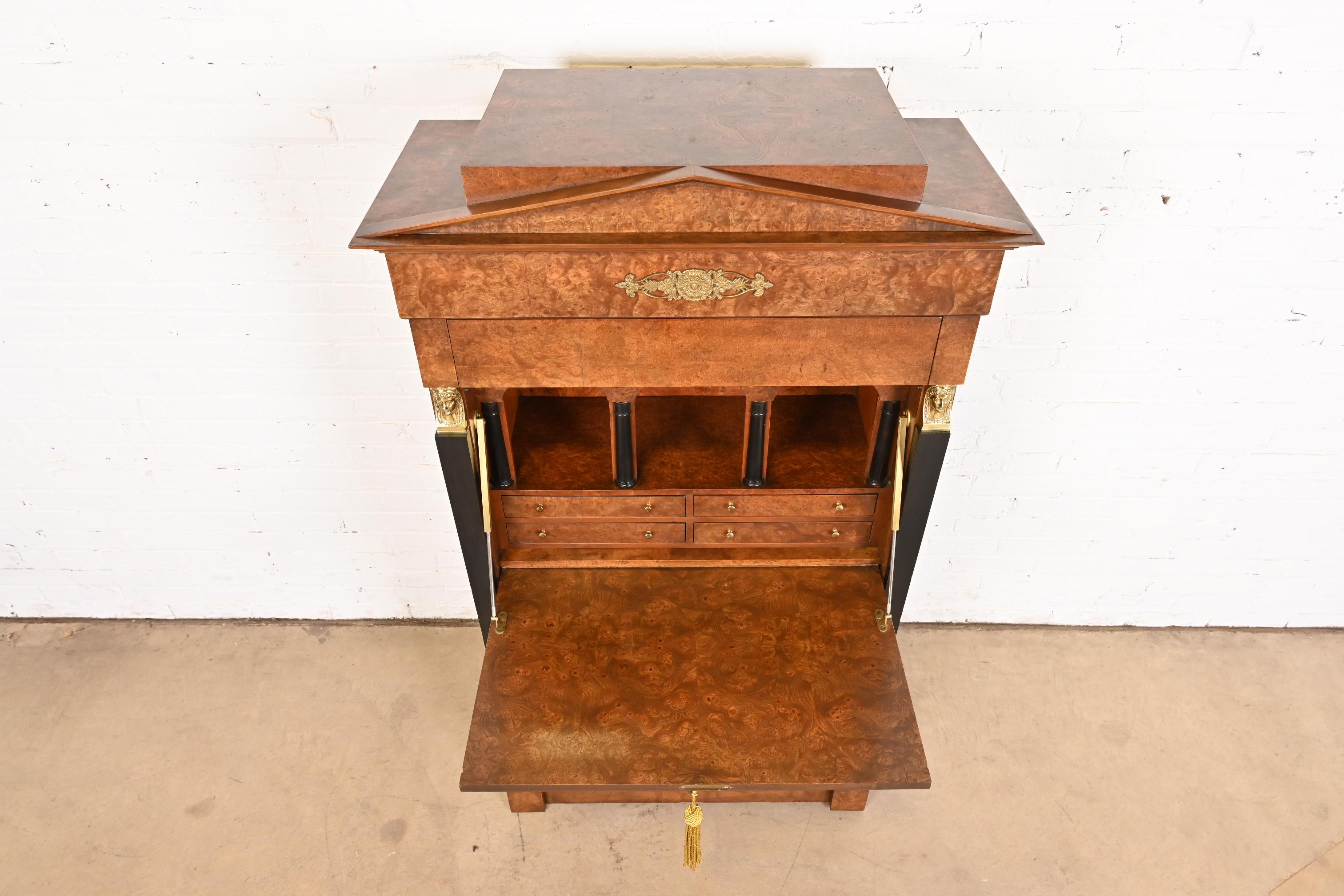 Baker Furniture French Empire Burl Wood Secrétaire á Abattant With Brass Ormolu For Sale 2
