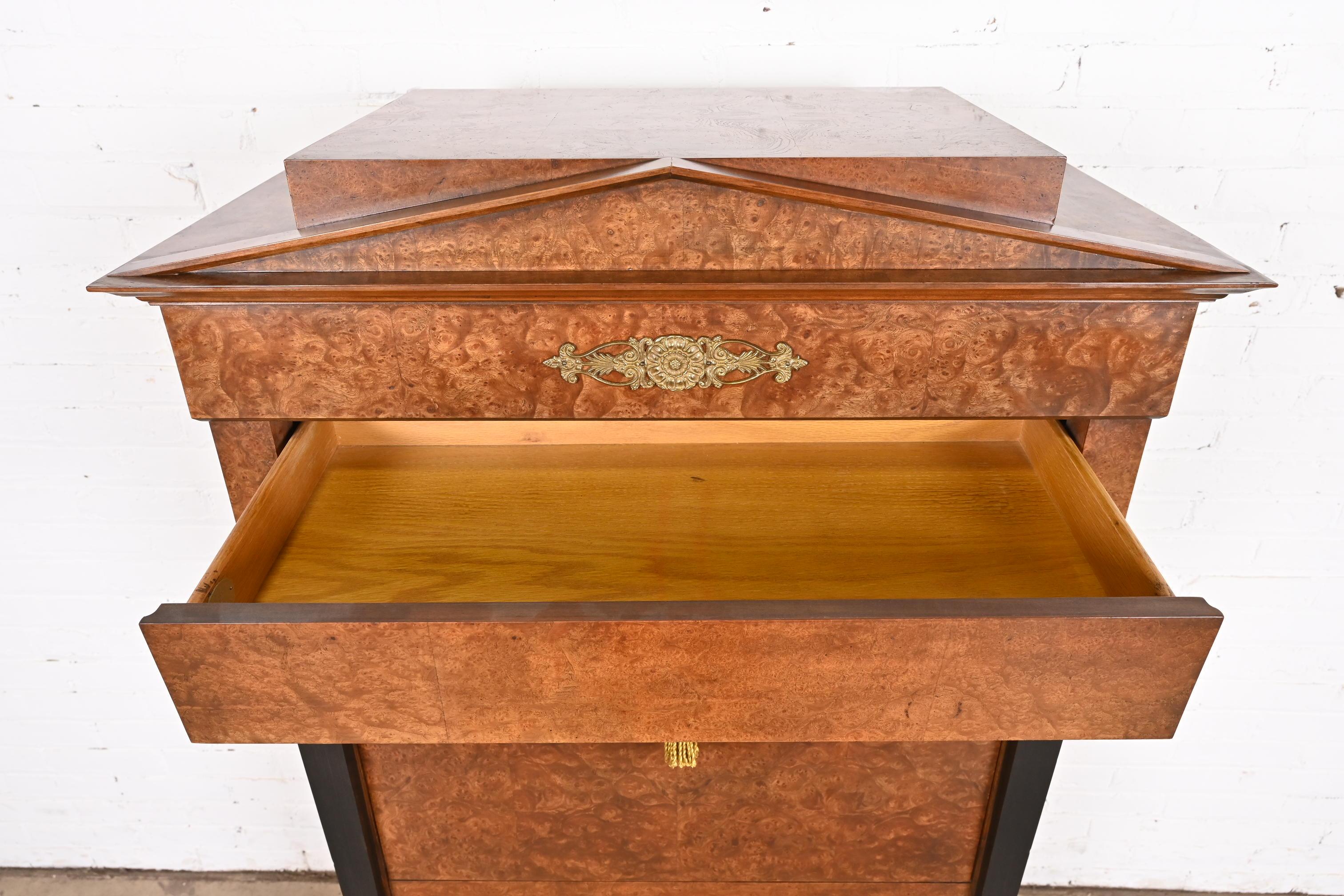 Baker Furniture French Empire Burl Wood Secrétaire á Abattant With Brass Ormolu For Sale 3