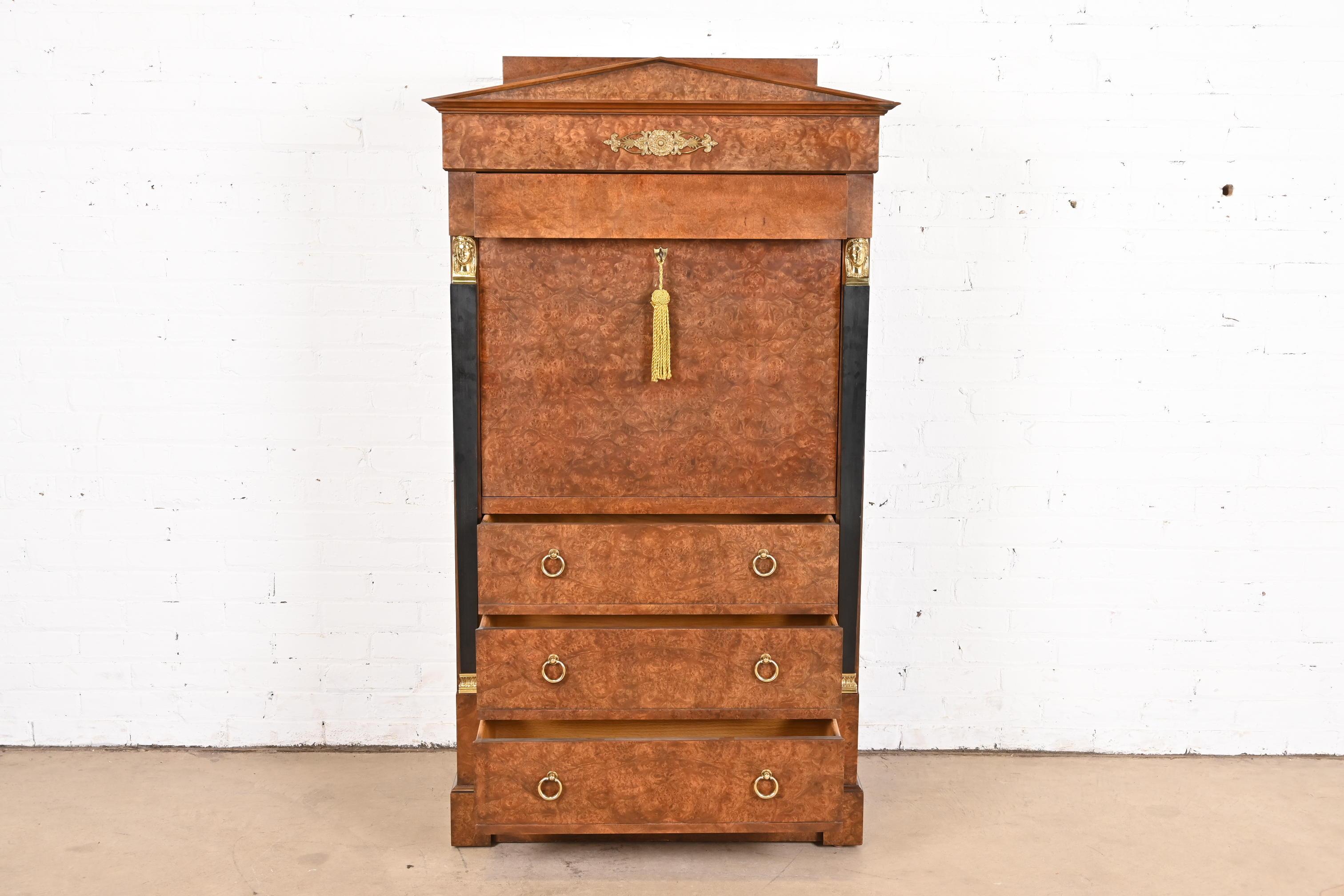 Baker Furniture French Empire Burl Wood Secrétaire á Abattant With Brass Ormolu For Sale 4