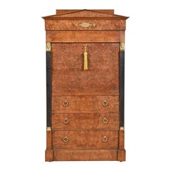 Baker Furniture French Empire Burl Wood Secrétaire á Abattant With Brass Ormolu