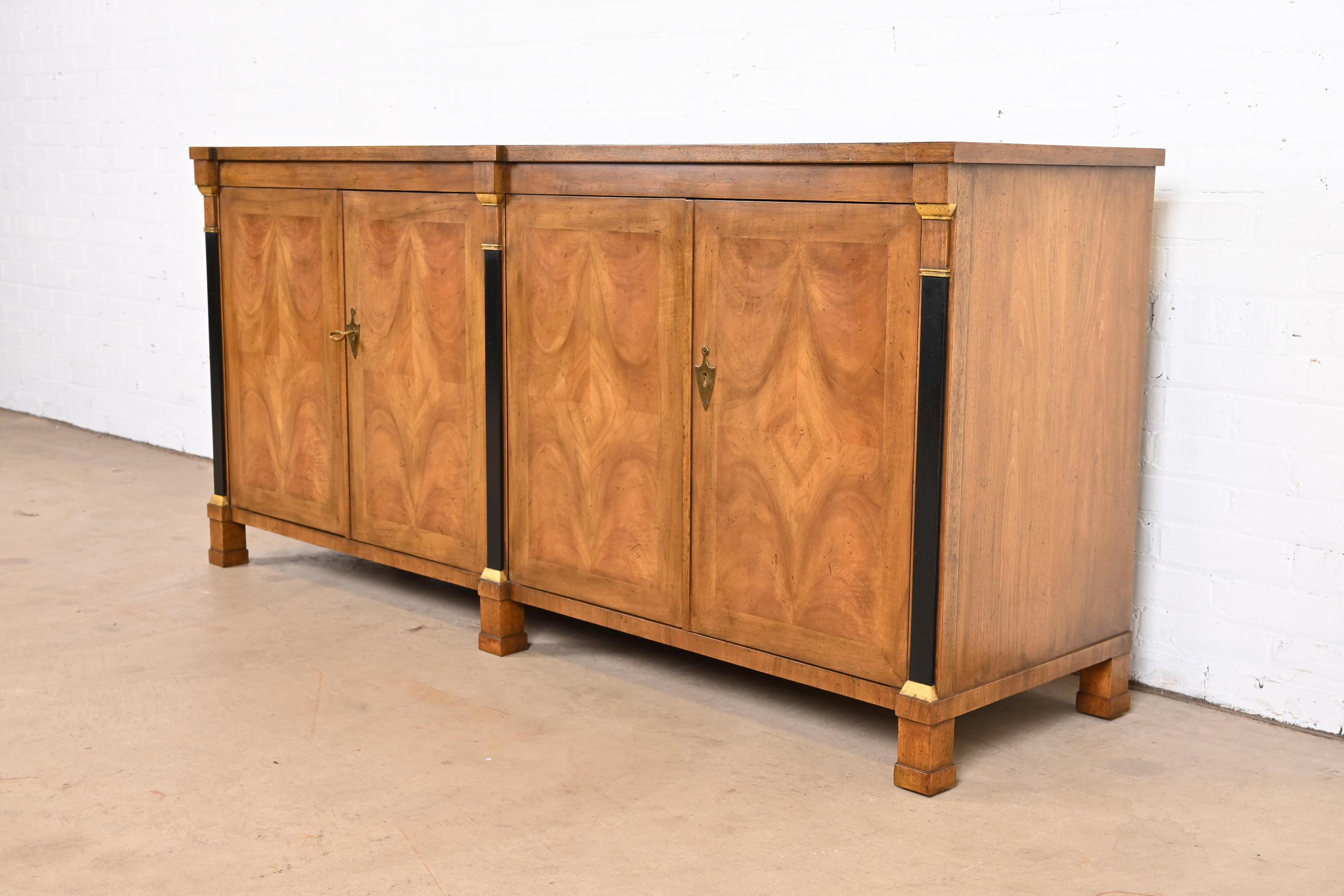 Baker Furniture French Empire Burled Walnut Sideboard or Bar Cabinet In Good Condition In South Bend, IN
