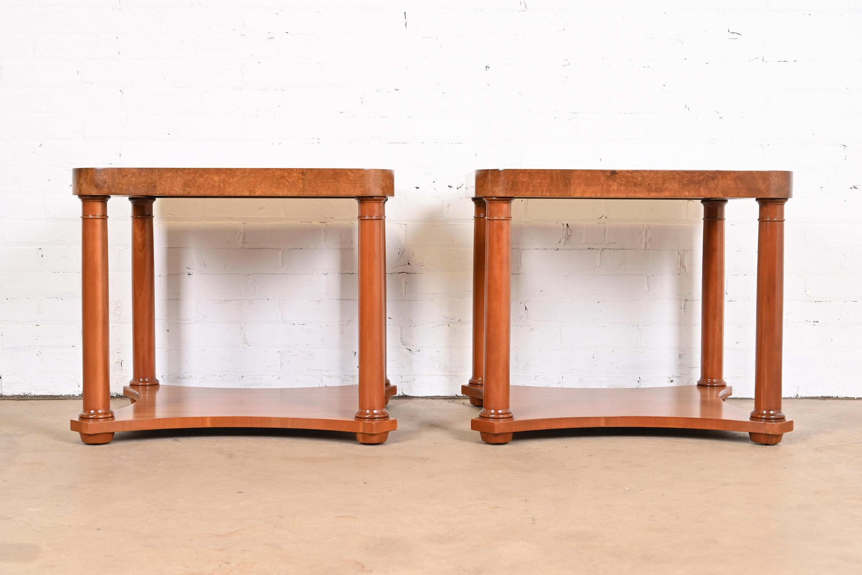 Baker Furniture French Empire Cherry and Burl Side Tables, Newly Refinished For Sale 7