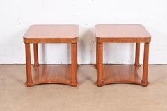 Baker Furniture French Empire Cherry and Burl Side Tables, Newly Refinished