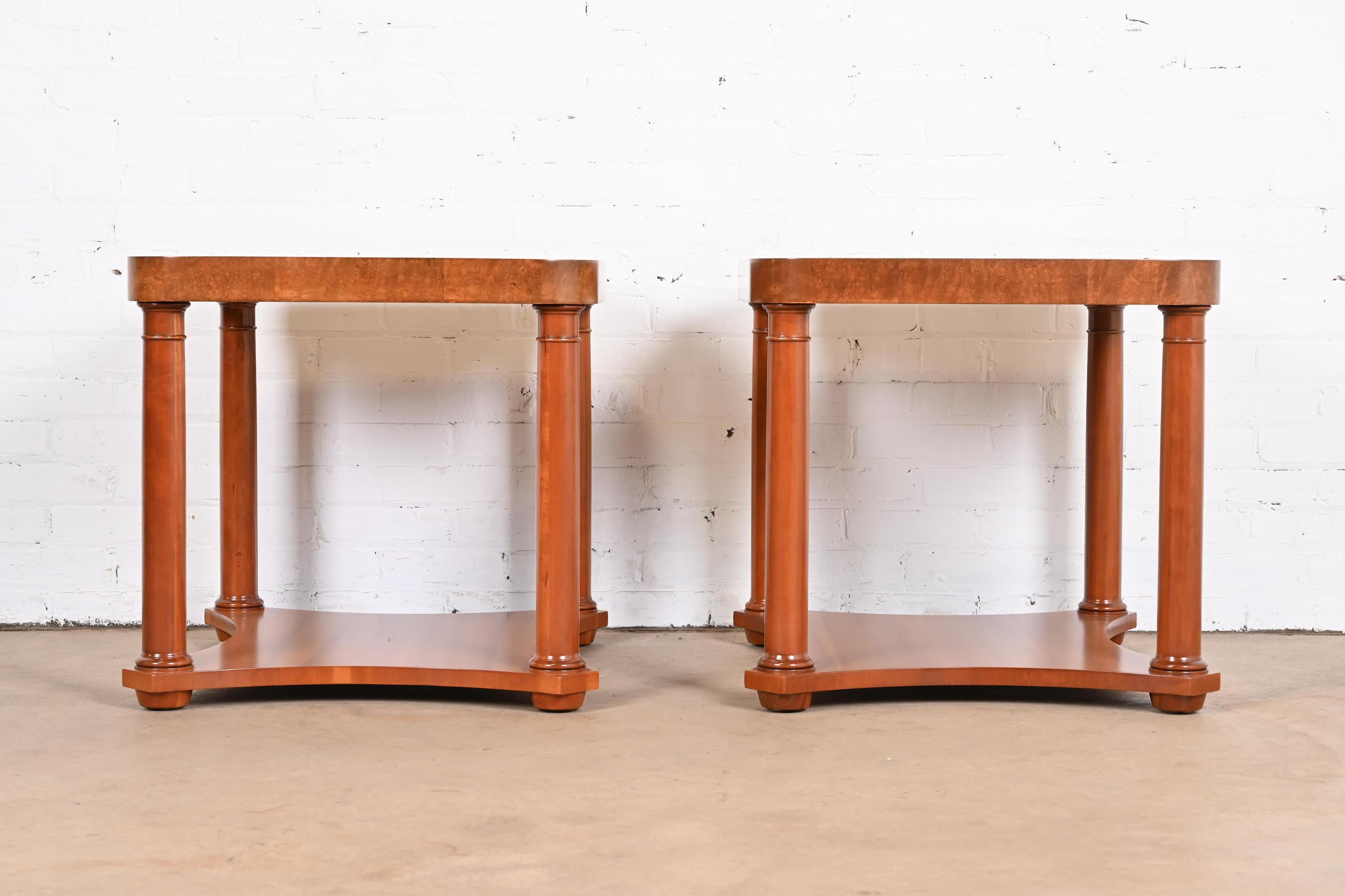American Baker Furniture French Empire Cherry and Burl Side Tables, Newly Refinished For Sale