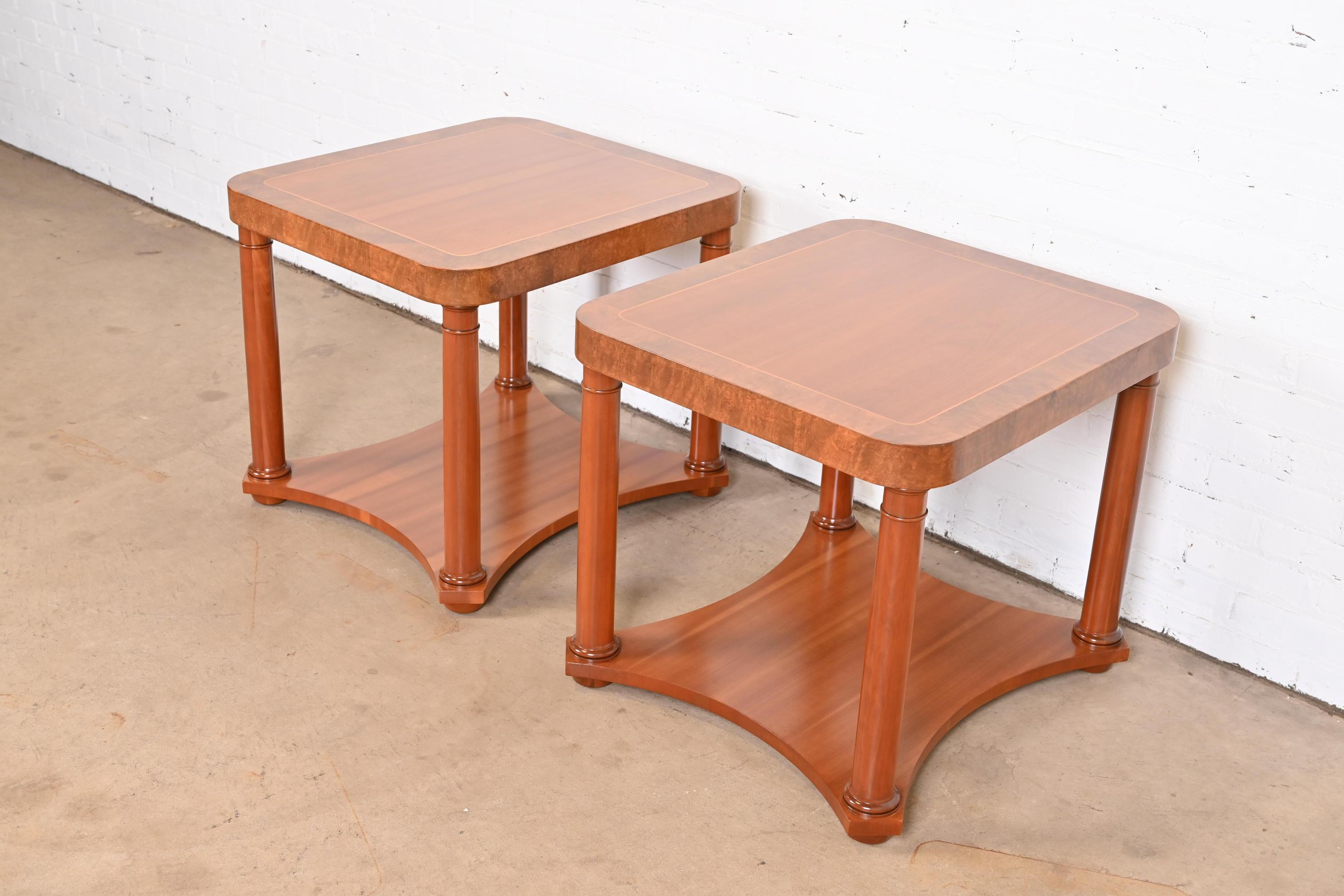Baker Furniture French Empire Cherry and Burl Side Tables, Newly Refinished In Good Condition For Sale In South Bend, IN