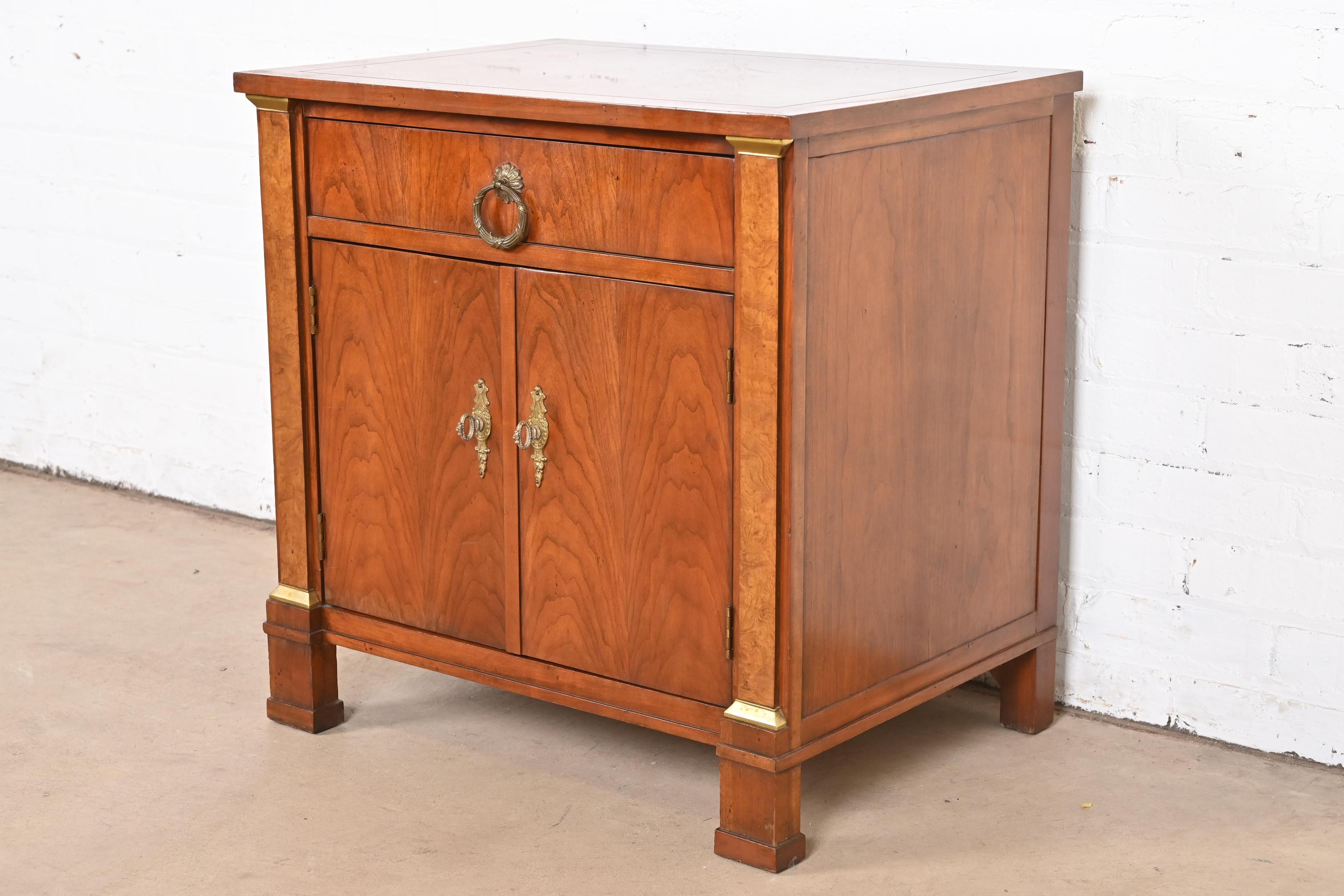 Baker Furniture French Empire Cherry and Burl Wood Nightstand In Good Condition For Sale In South Bend, IN