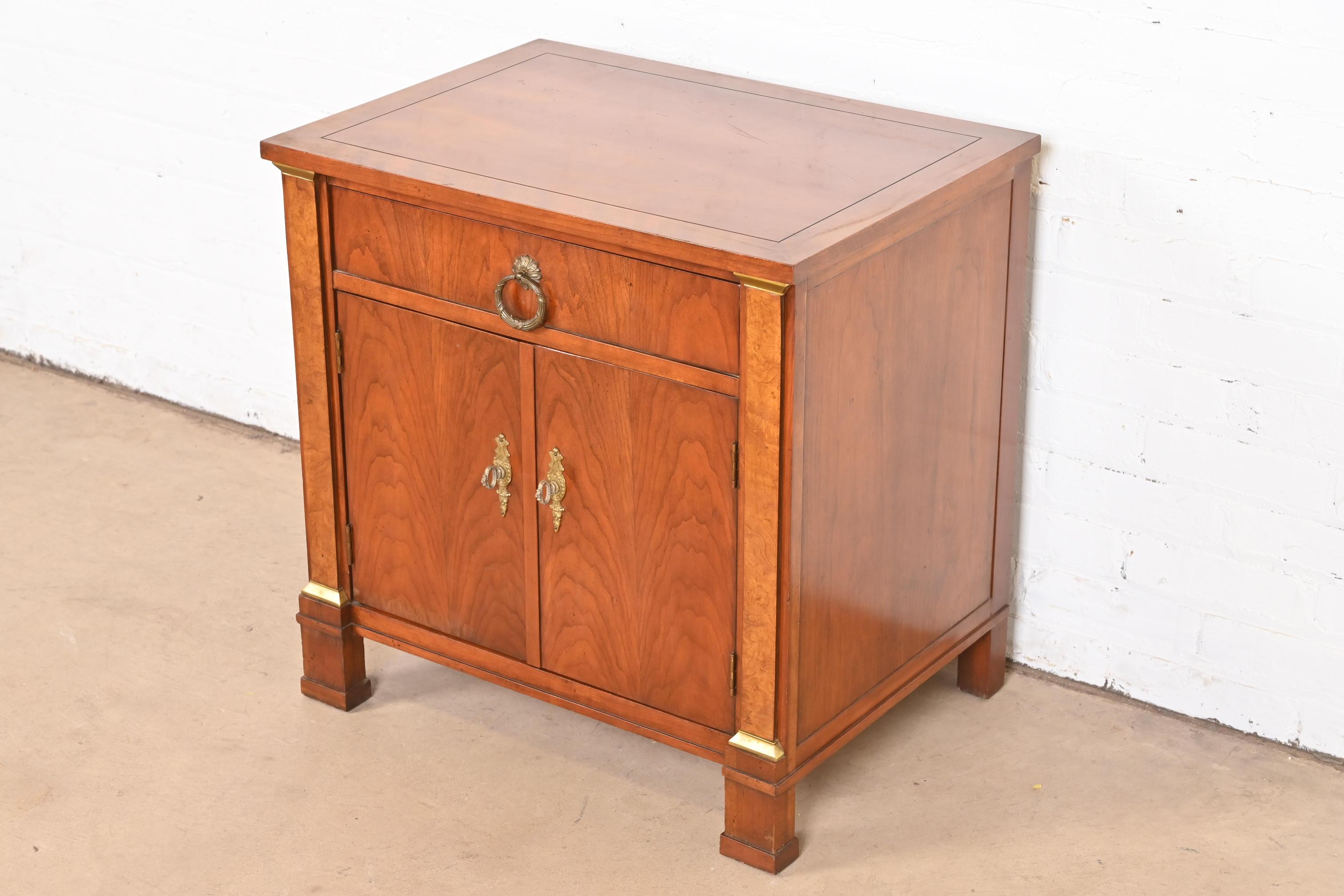 Late 20th Century Baker Furniture French Empire Cherry and Burl Wood Nightstand For Sale