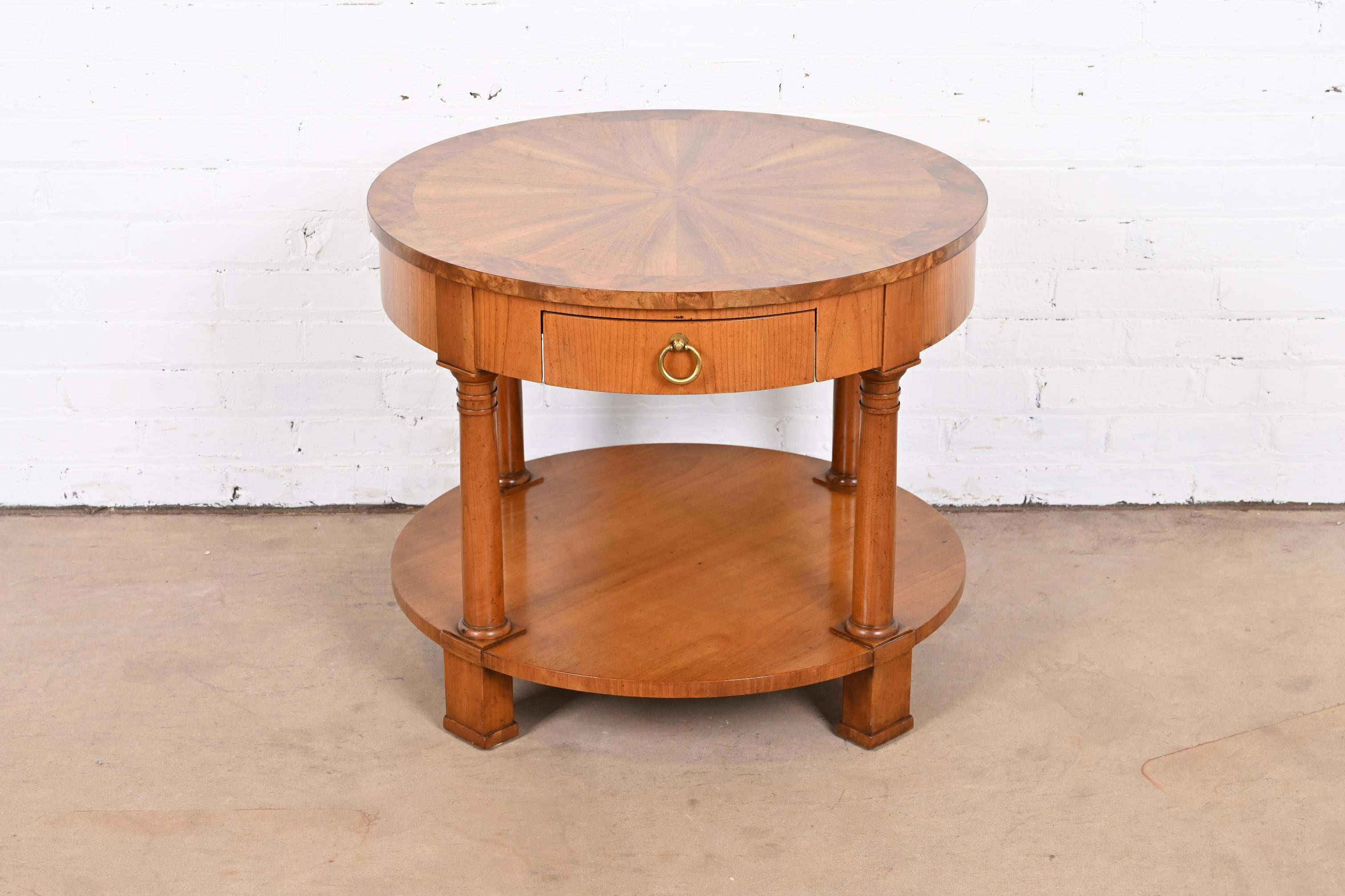 American Baker Furniture French Empire Cherry and Burl Wood Tea Table with Starburst Top