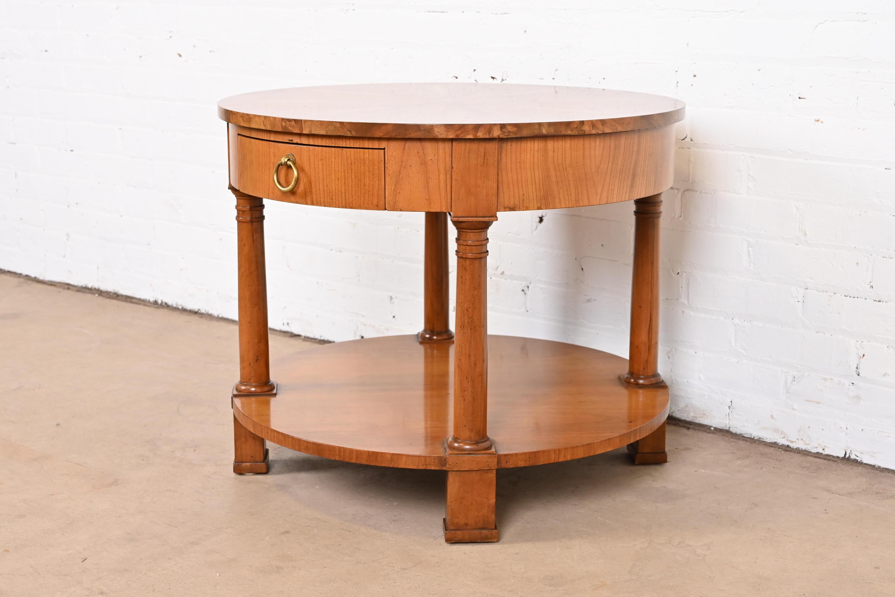 Baker Furniture French Empire Cherry and Burl Wood Tea Table with Starburst Top In Good Condition In South Bend, IN