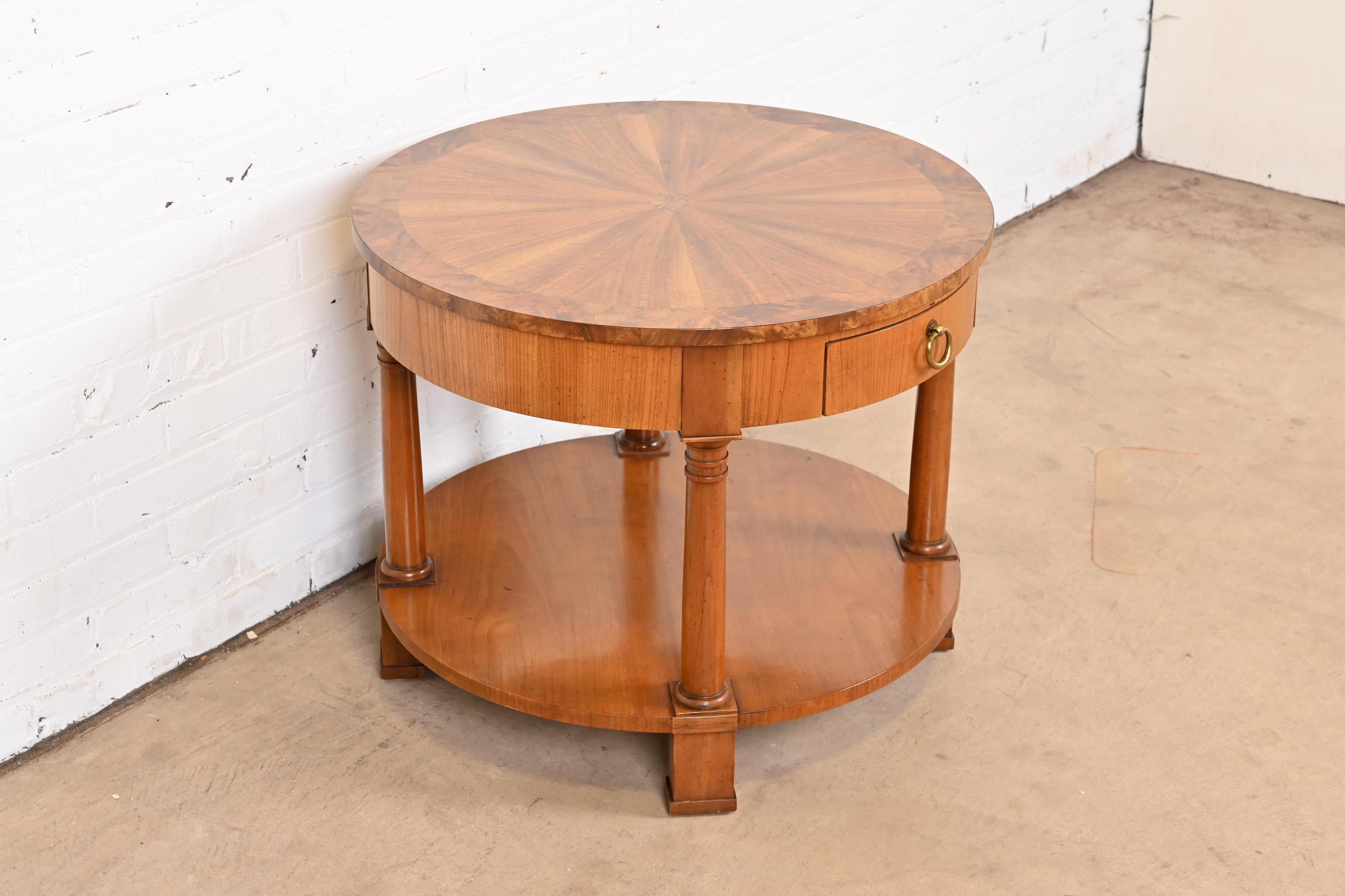 20th Century Baker Furniture French Empire Cherry and Burl Wood Tea Table with Starburst Top