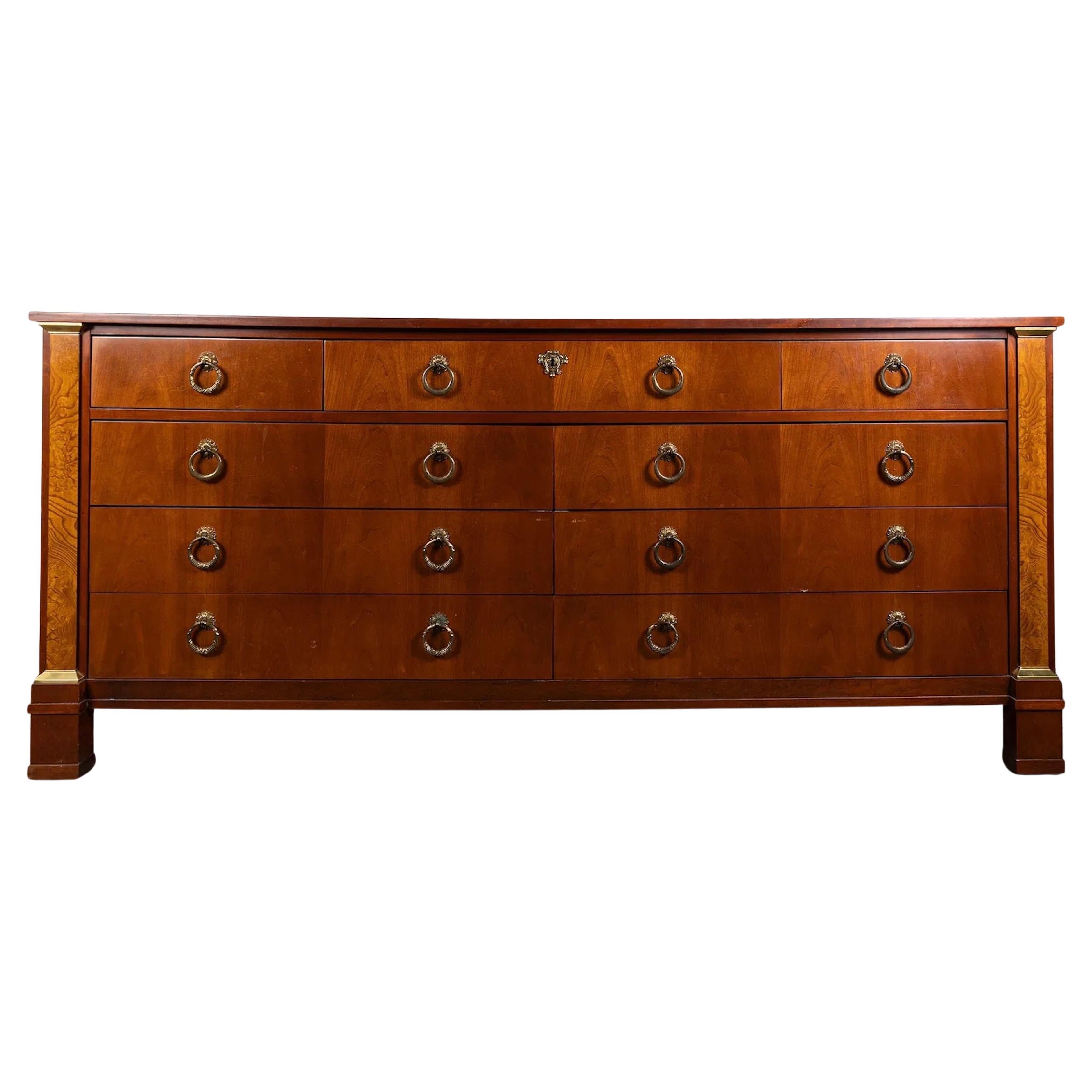 Baker Furniture French Empire Cherry 
Burl Wood 9-Drawer Commode