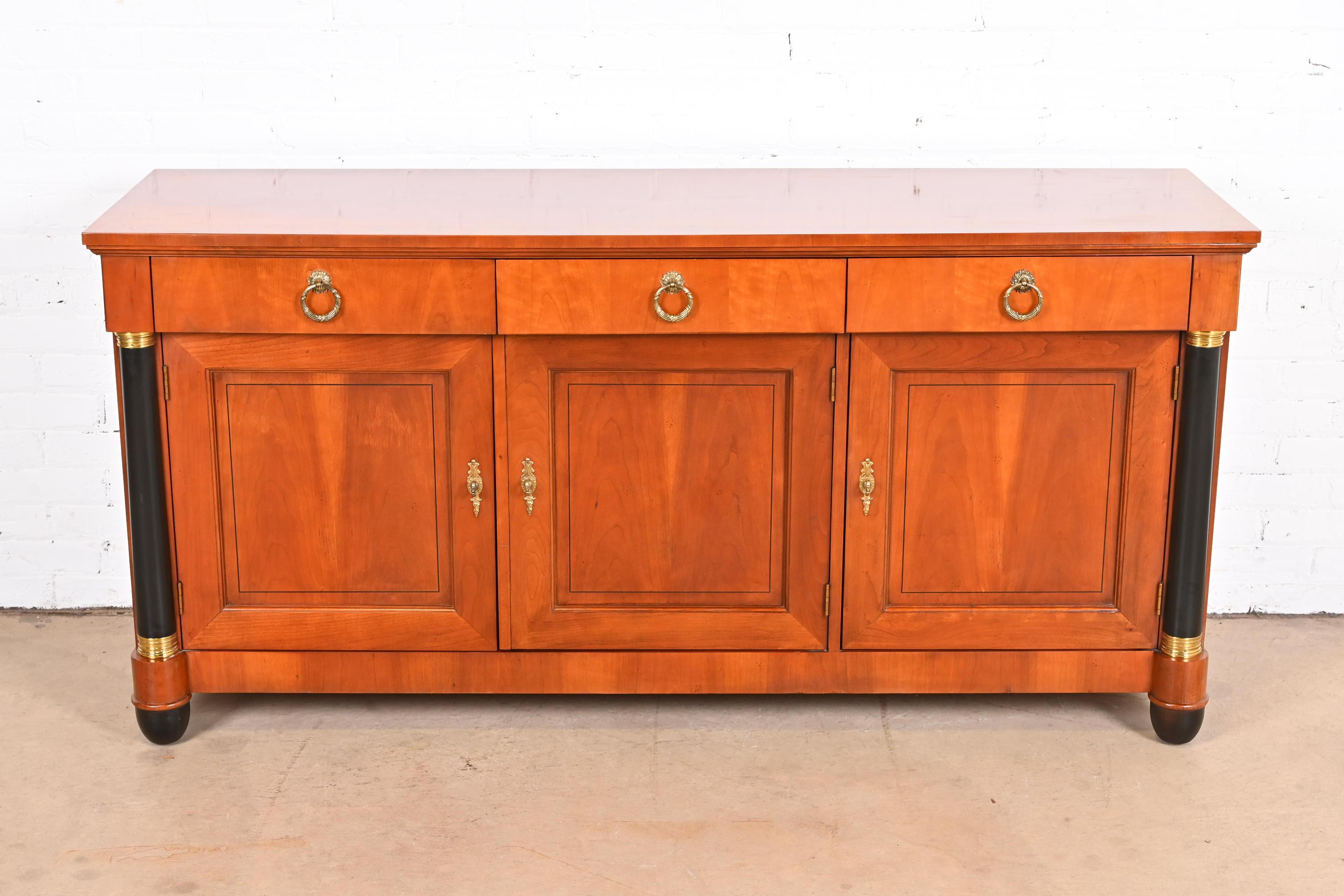 American Baker Furniture French Empire Cherry Wood and Parcel Ebonized Sideboard Credenza For Sale