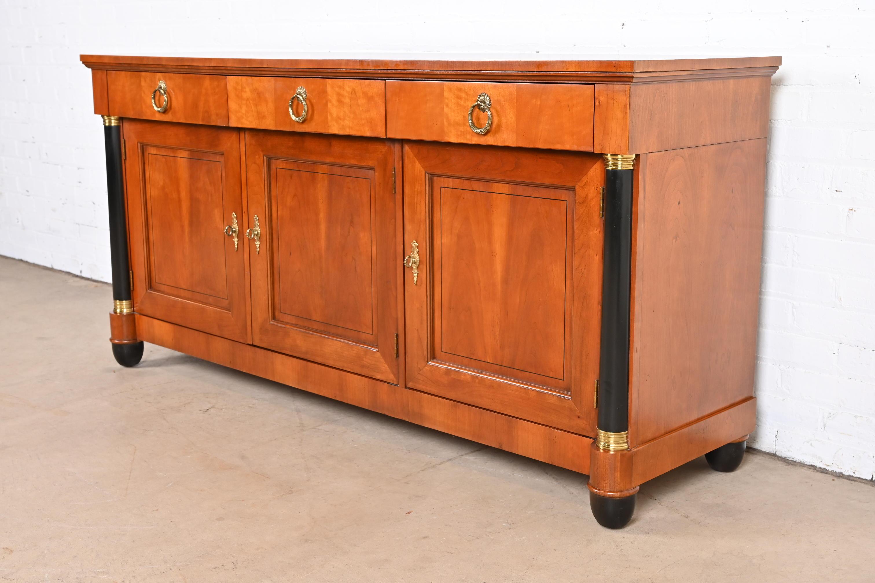 Baker Furniture French Empire Cherry Wood and Parcel Ebonized Sideboard Credenza In Good Condition For Sale In South Bend, IN