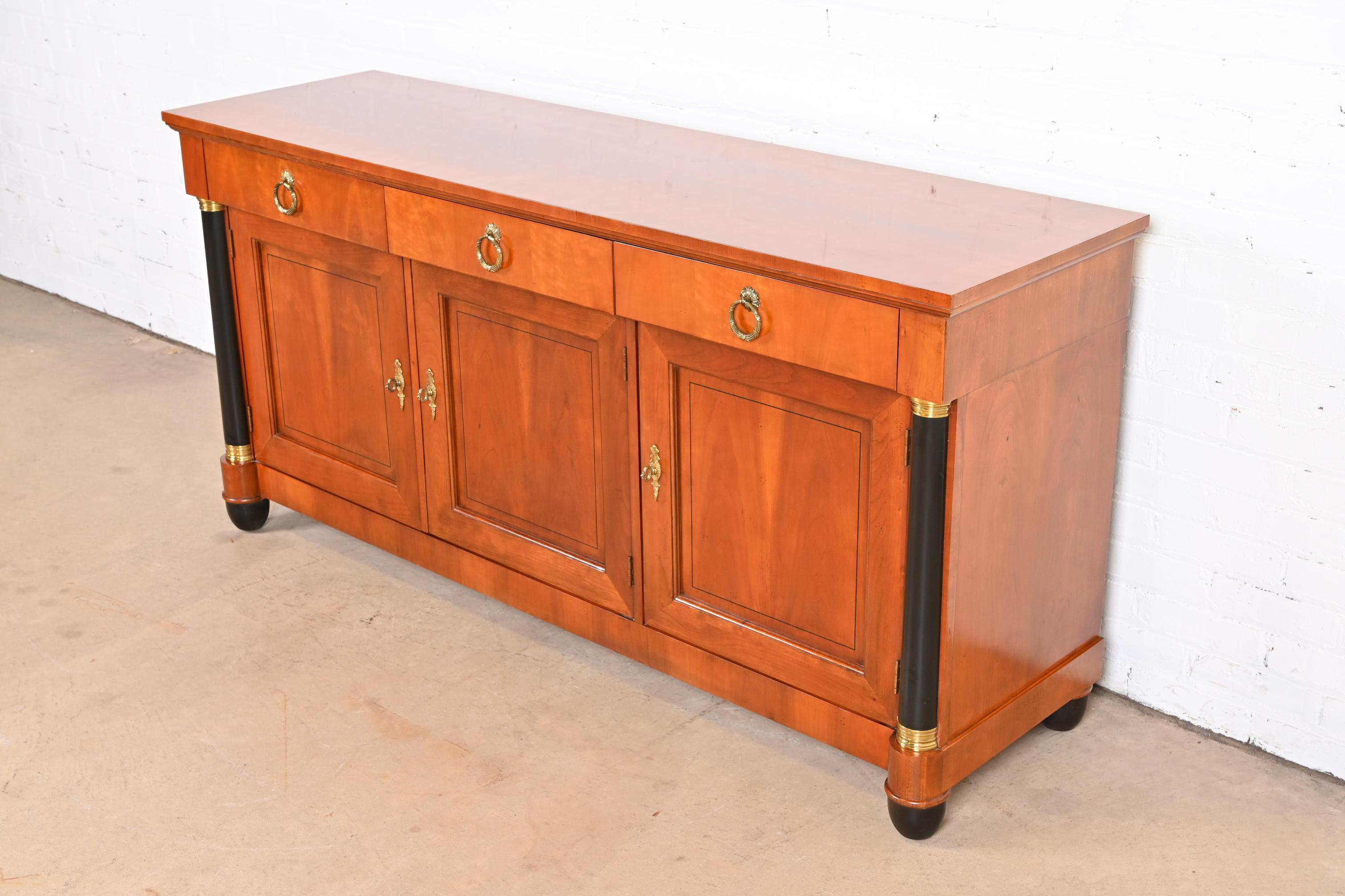 Late 20th Century Baker Furniture French Empire Cherry Wood and Parcel Ebonized Sideboard Credenza For Sale