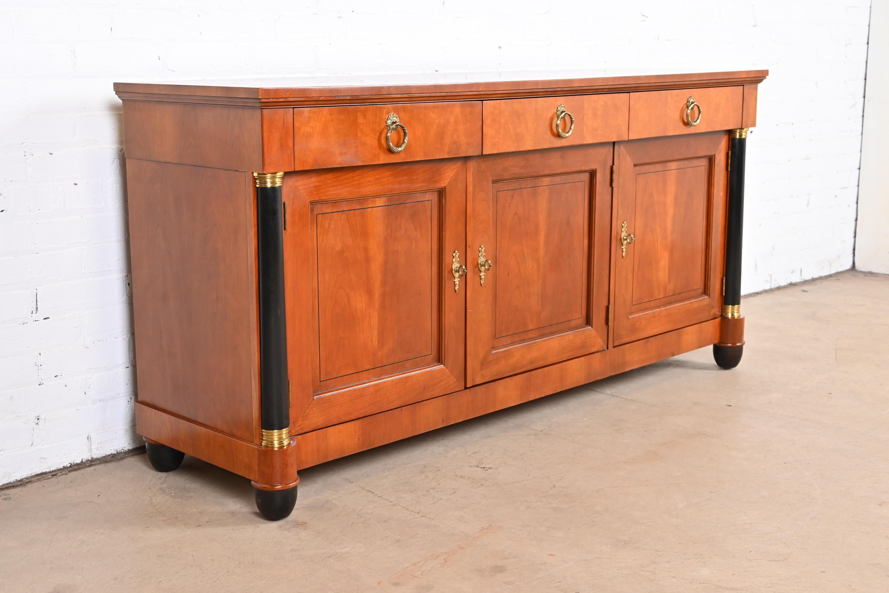 Brass Baker Furniture French Empire Cherry Wood and Parcel Ebonized Sideboard Credenza For Sale