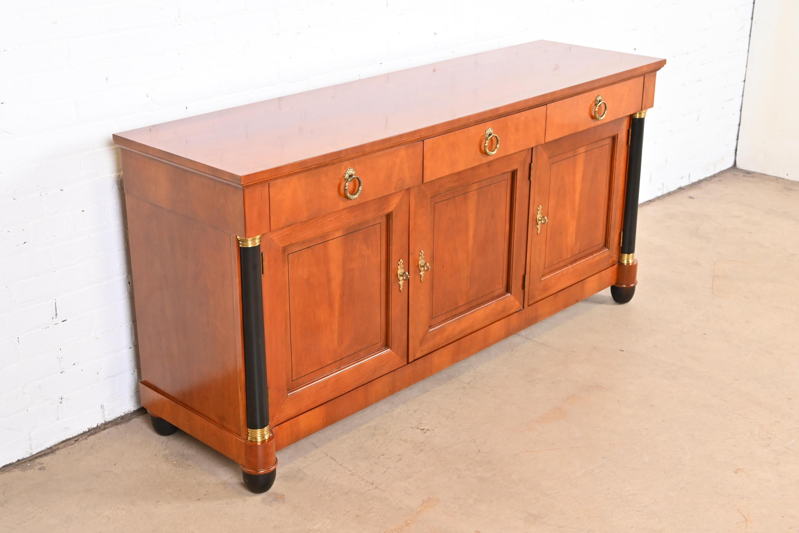 Baker Furniture French Empire Cherry Wood and Parcel Ebonized Sideboard Credenza For Sale 1