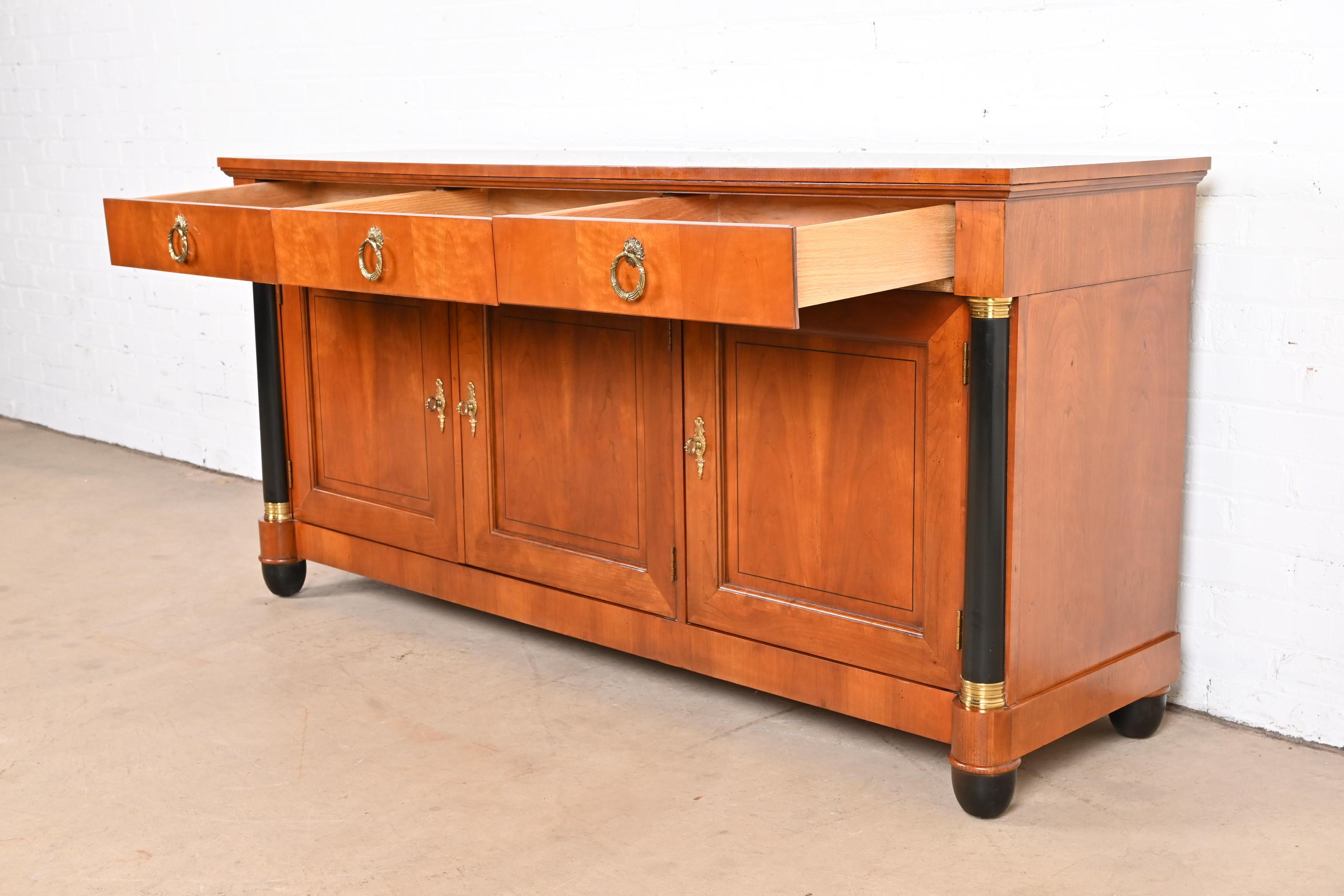 Baker Furniture French Empire Cherry Wood and Parcel Ebonized Sideboard Credenza For Sale 3