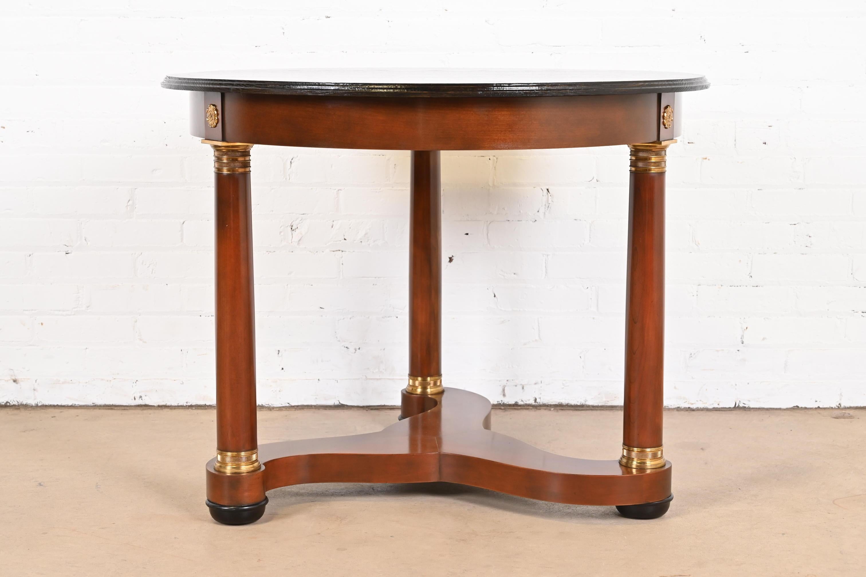 Baker Furniture French Empire Cherry Wood, Brass, and Ebonized Center Table For Sale 6