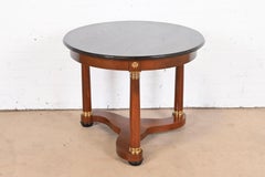 Baker Furniture French Empire Cherry Wood, Brass, and Ebonized Center Table