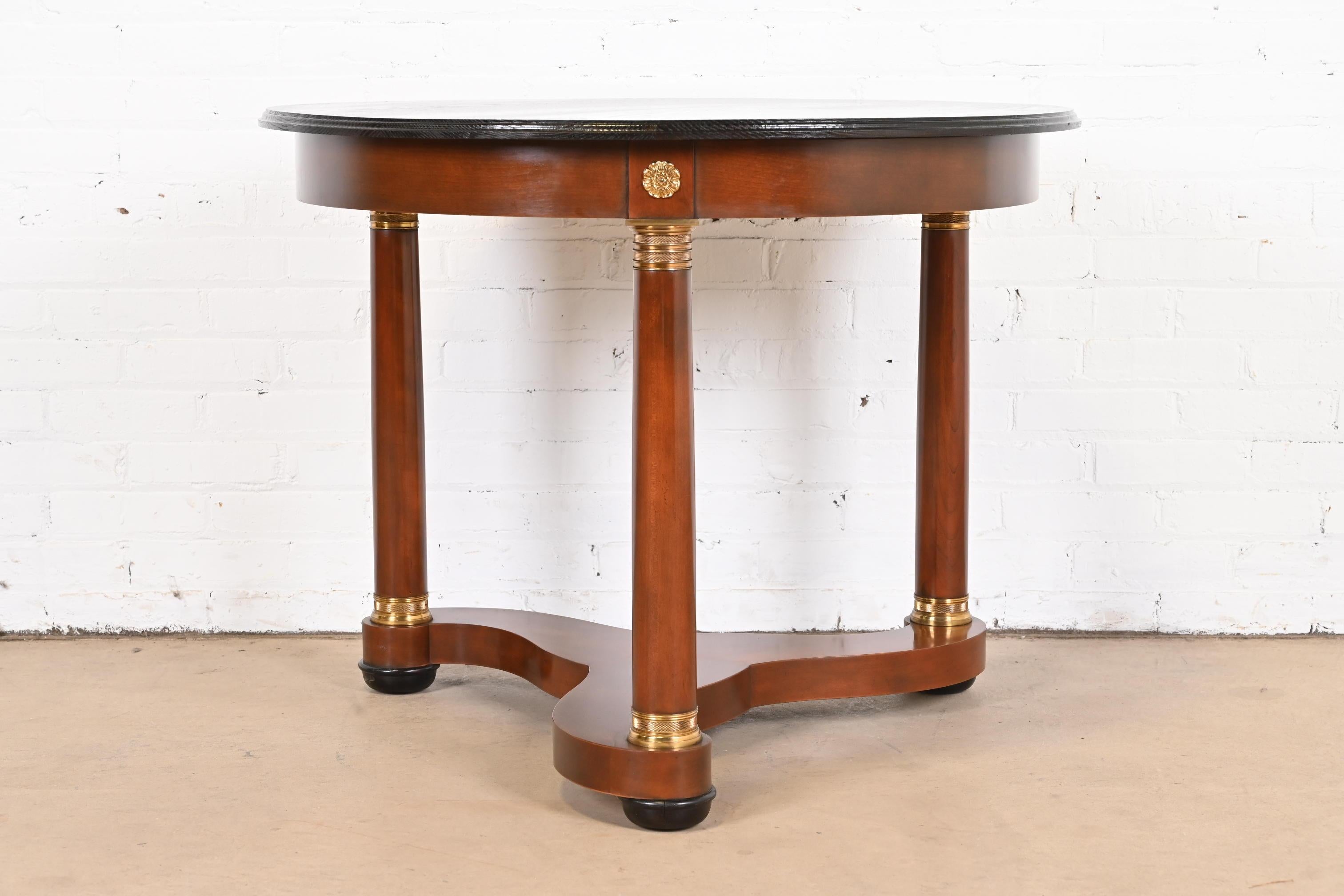 American Baker Furniture French Empire Cherry Wood, Brass, and Ebonized Center Table For Sale