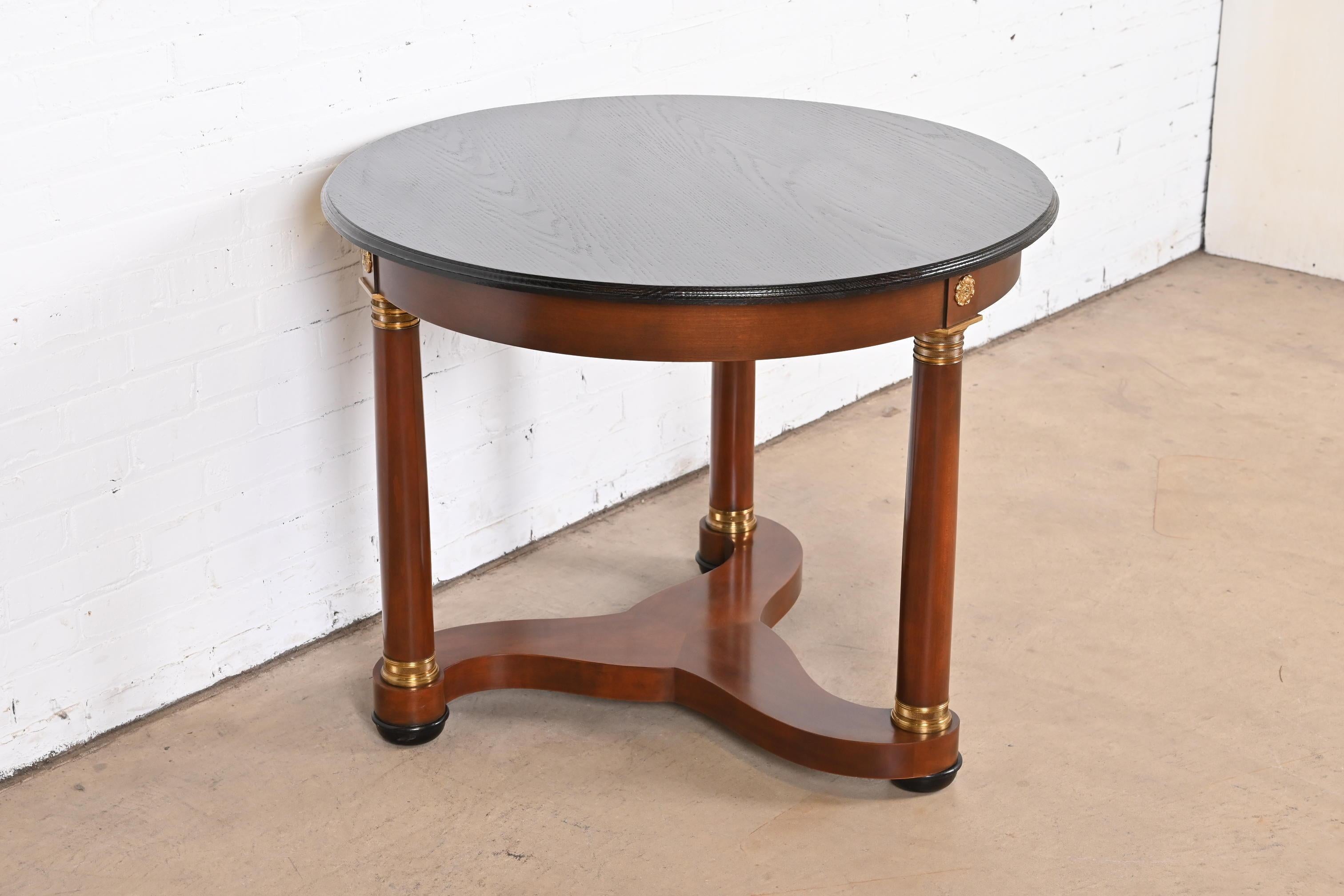 Baker Furniture French Empire Cherry Wood, Brass, and Ebonized Center Table For Sale 1