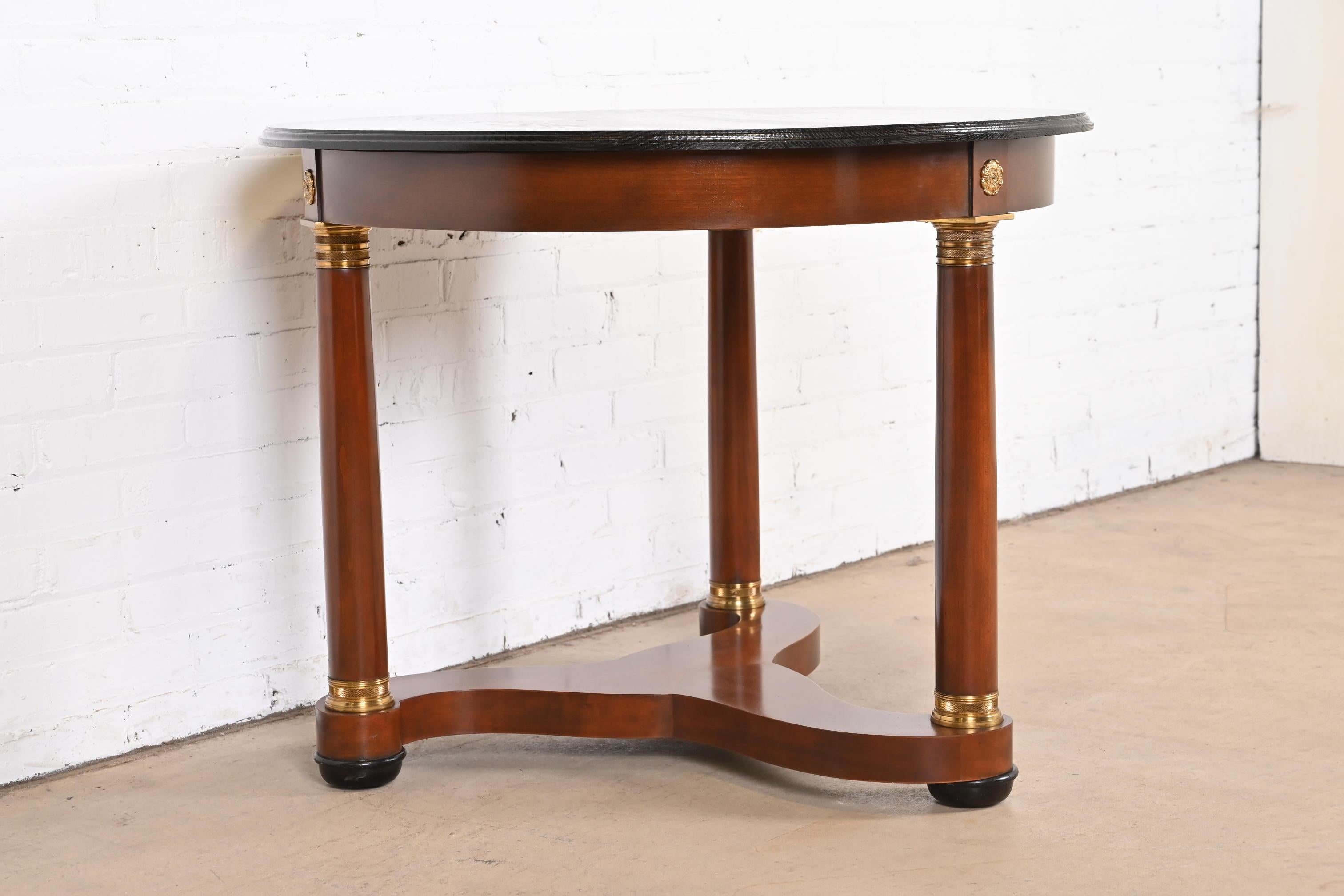 Baker Furniture French Empire Cherry Wood, Brass, and Ebonized Center Table For Sale 2