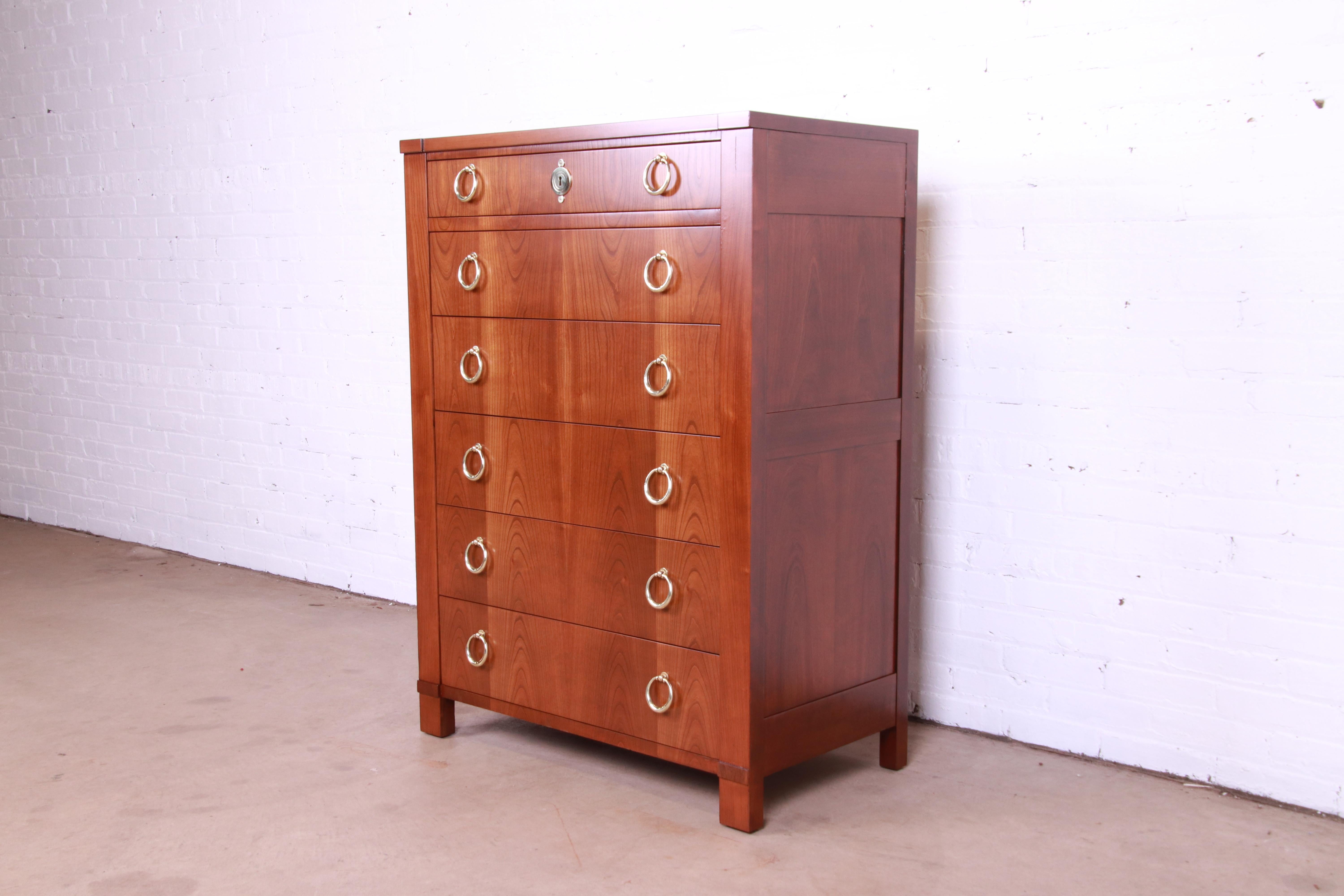 American Baker Furniture French Empire Cherry Wood Highboy Dresser, Newly Refinished For Sale
