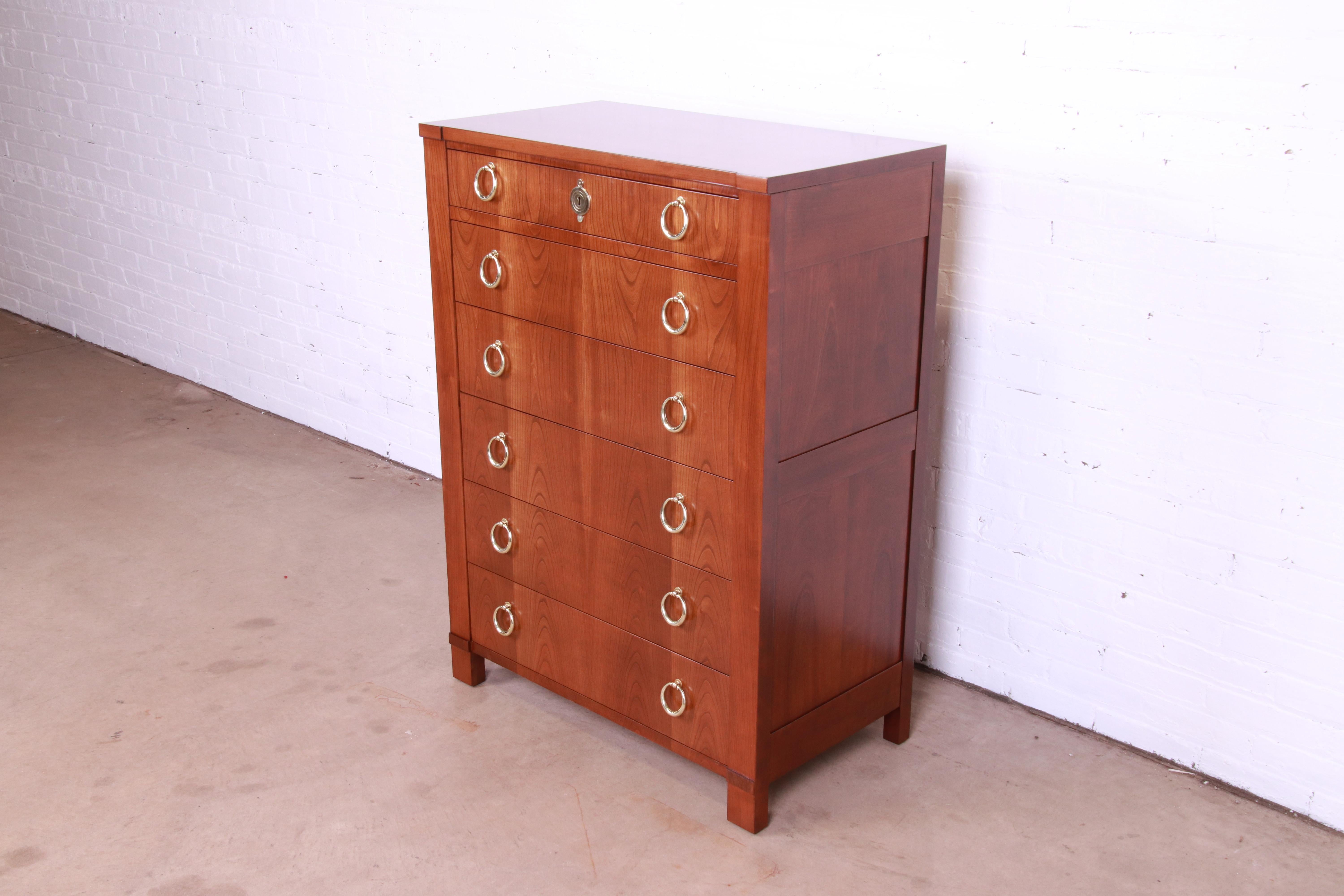 Baker Furniture French Empire Cherry Wood Highboy Dresser, Newly Refinished In Good Condition For Sale In South Bend, IN