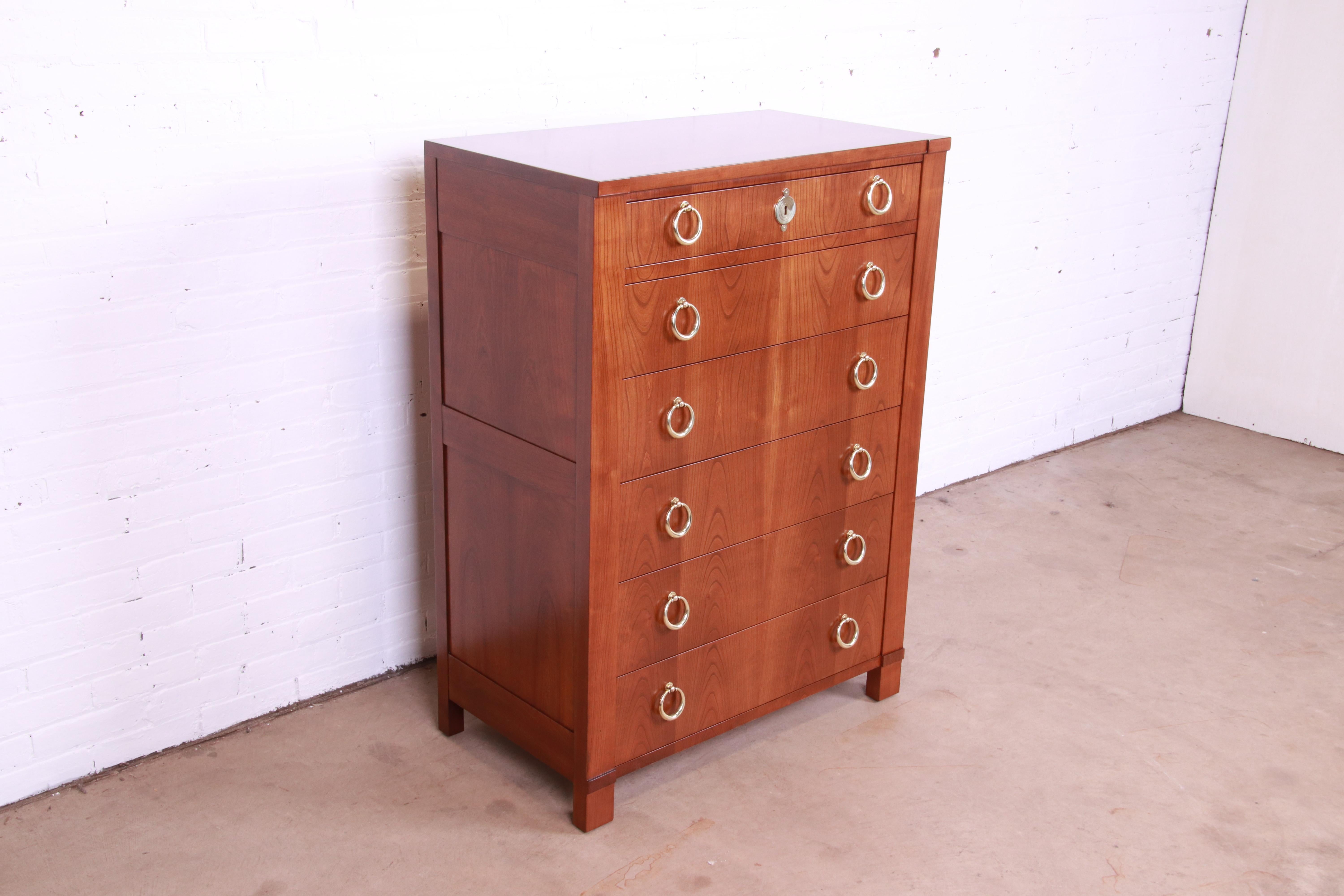 20th Century Baker Furniture French Empire Cherry Wood Highboy Dresser, Newly Refinished For Sale