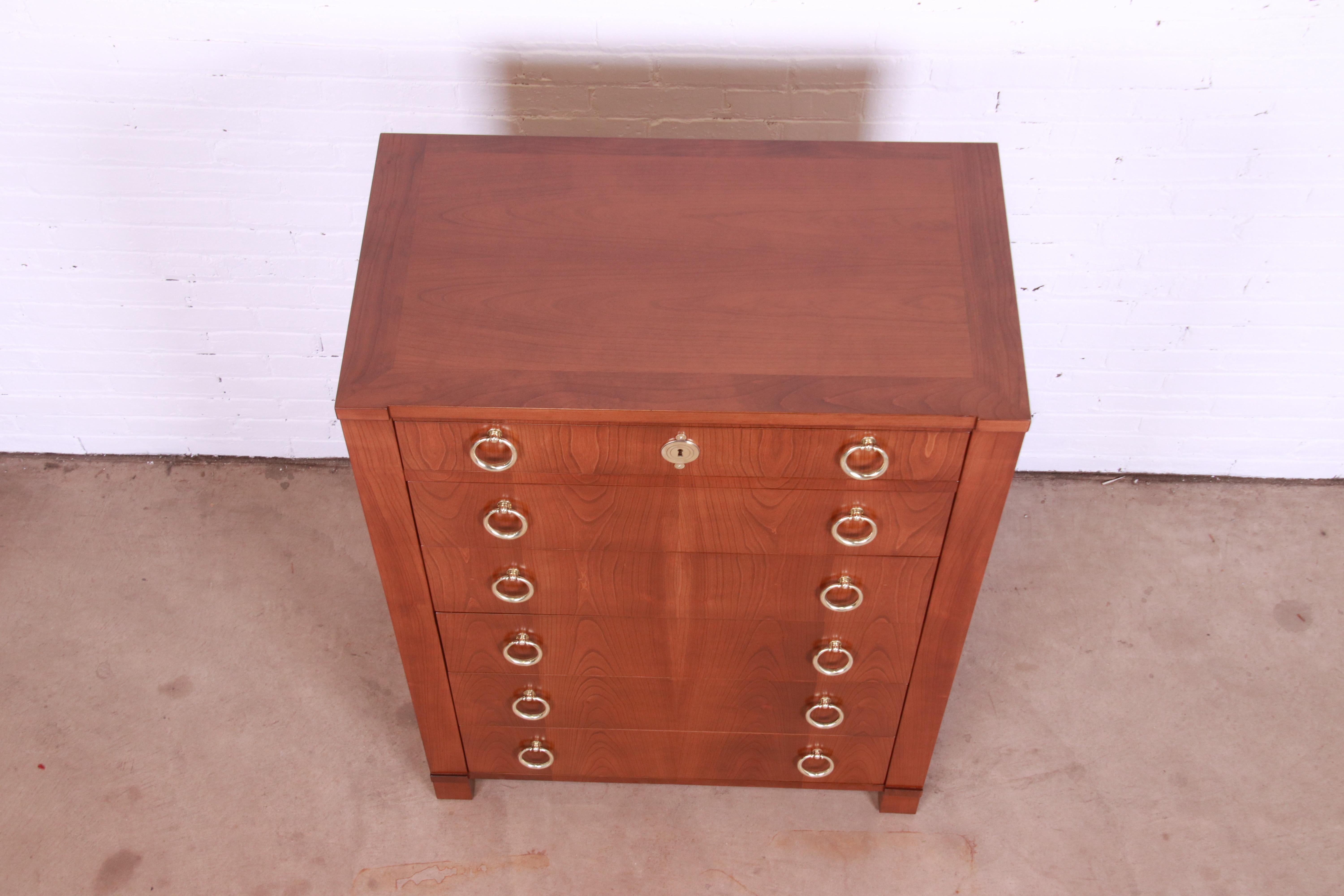 Baker Furniture French Empire Cherry Wood Highboy Dresser, Newly Refinished For Sale 2