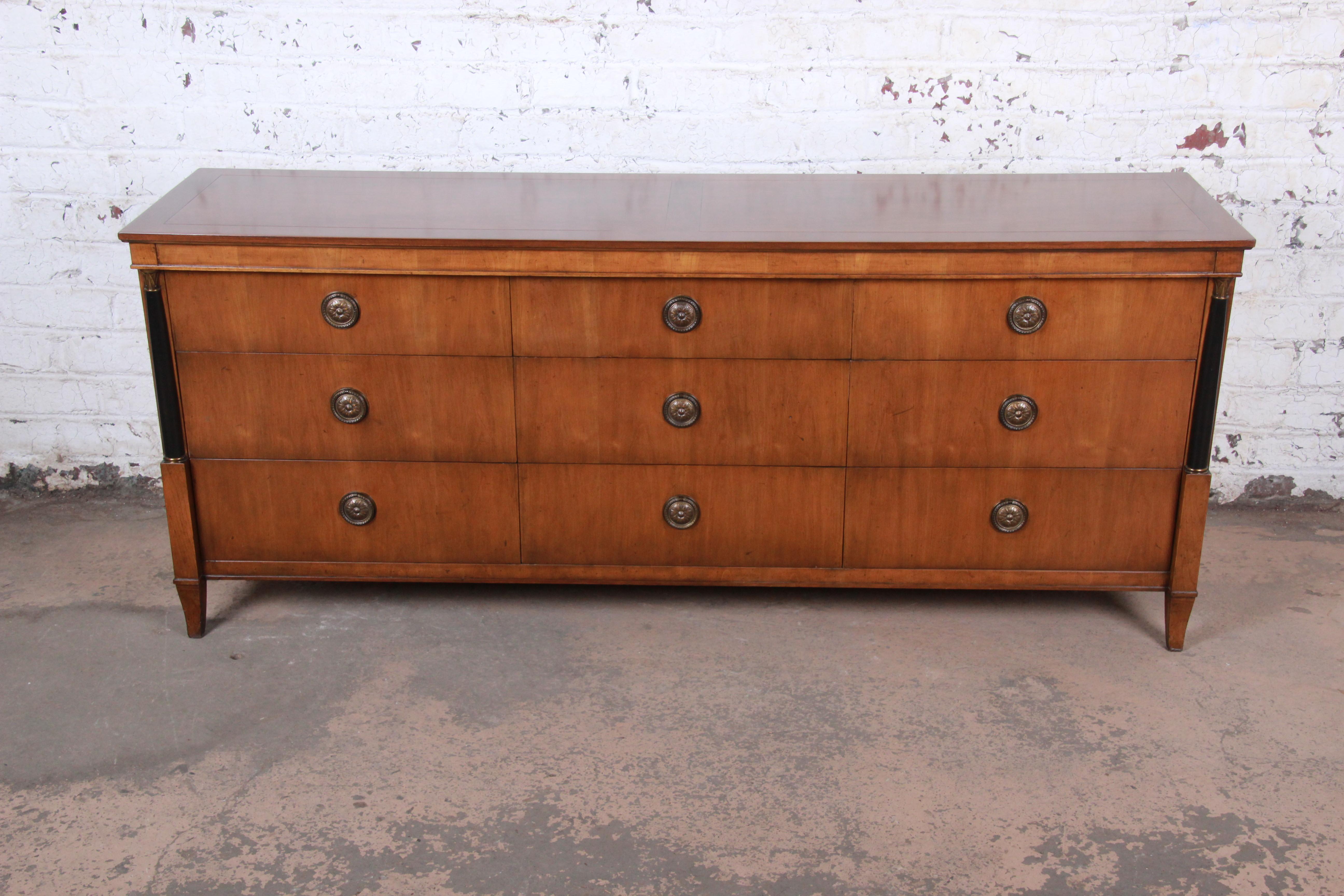 Baker Furniture French Empire Cherrywood Triple Dresser or Credenza In Good Condition In South Bend, IN