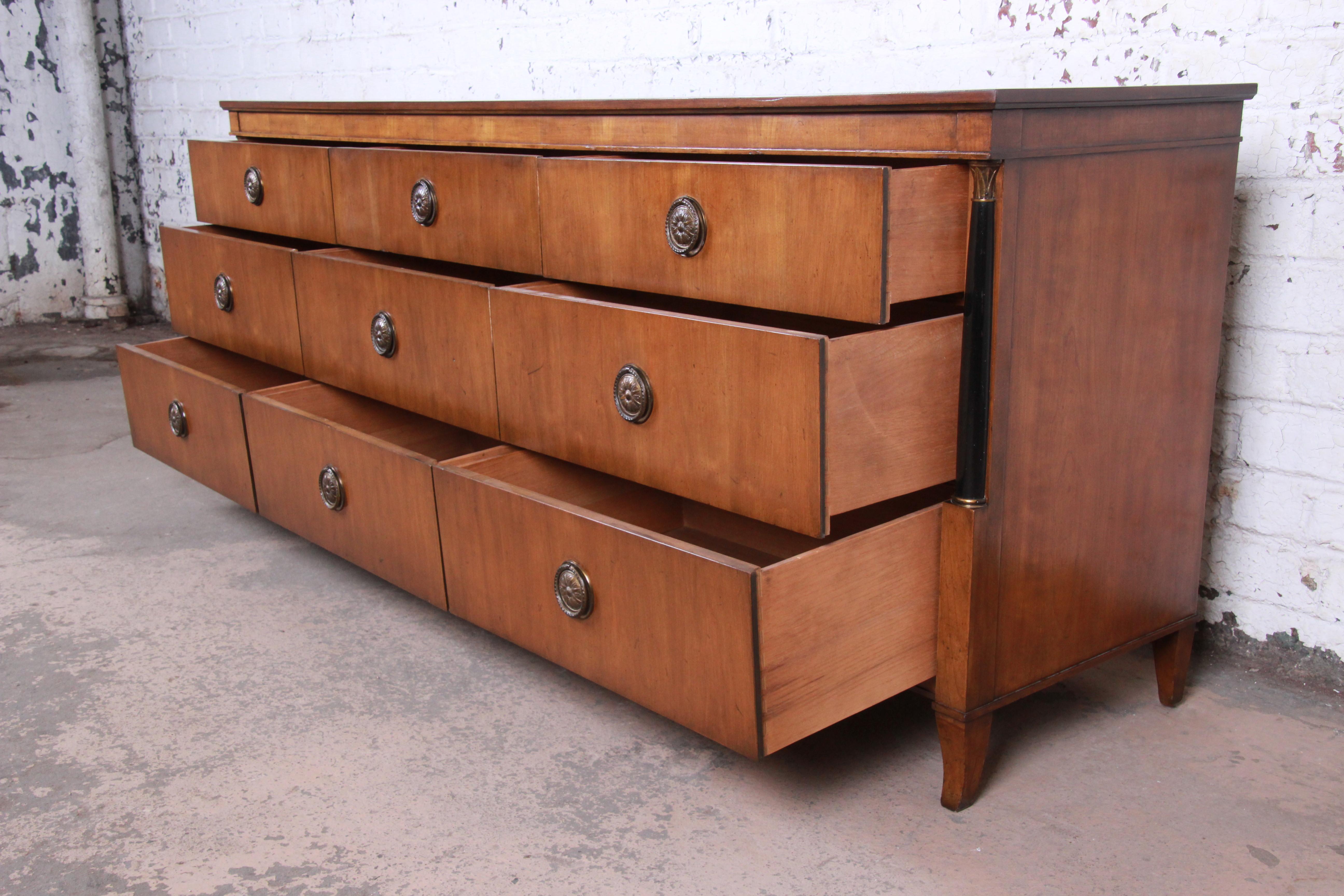 20th Century Baker Furniture French Empire Cherrywood Triple Dresser or Credenza