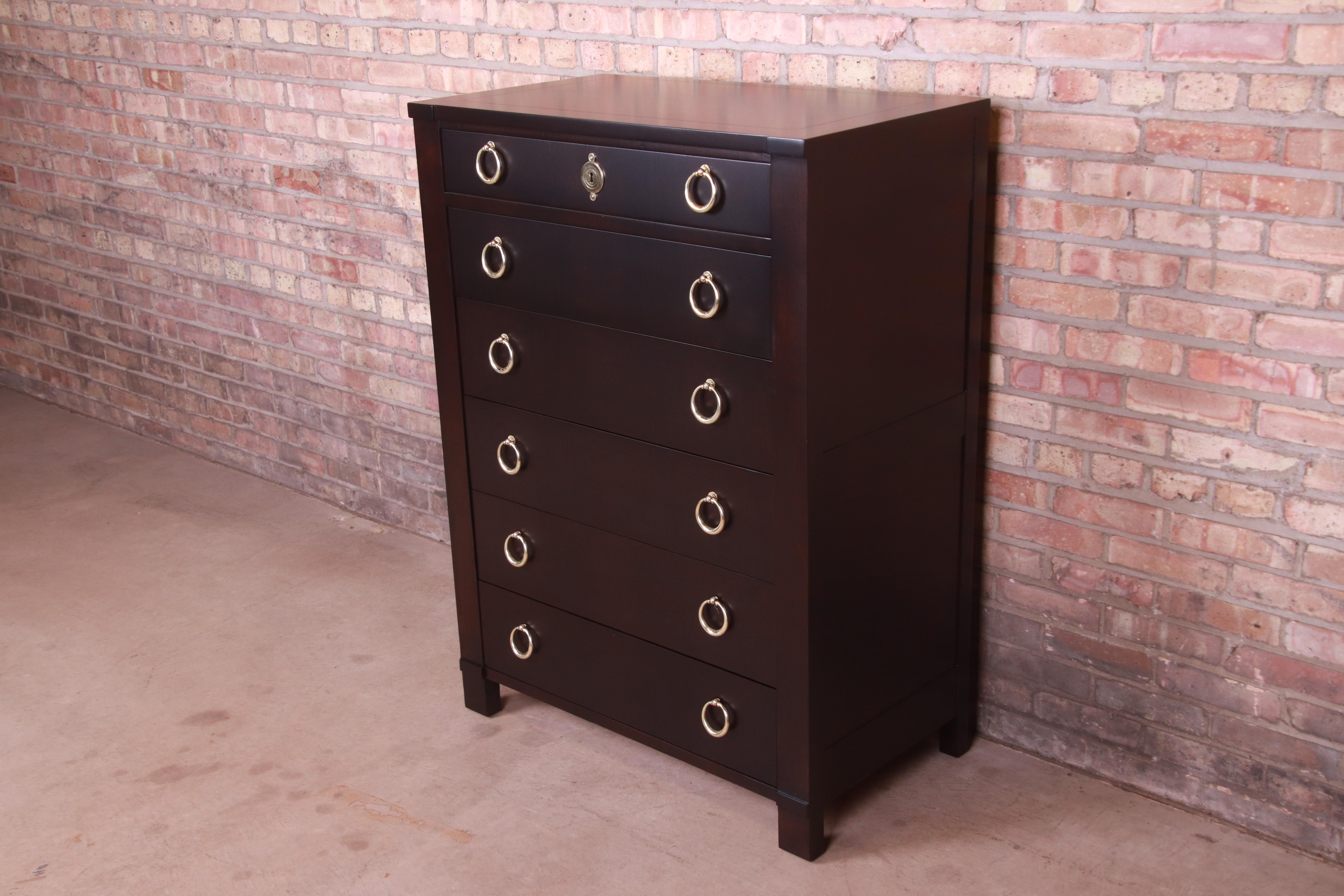 American Baker Furniture French Empire Ebonized Highboy Dresser, Newly Refinished