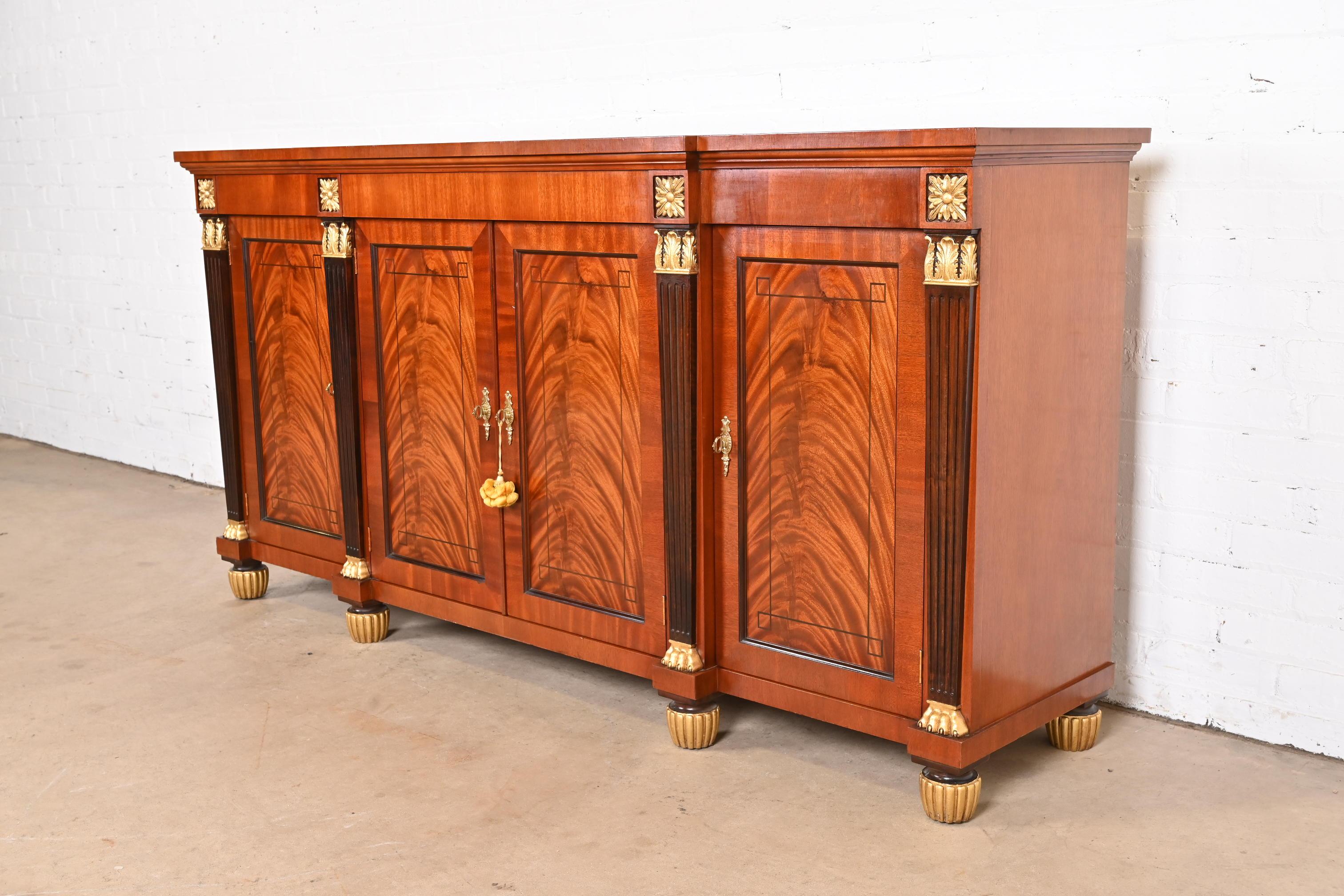 20th Century Baker Furniture French Empire Flame Mahogany Sideboard or Bar Cabinet For Sale