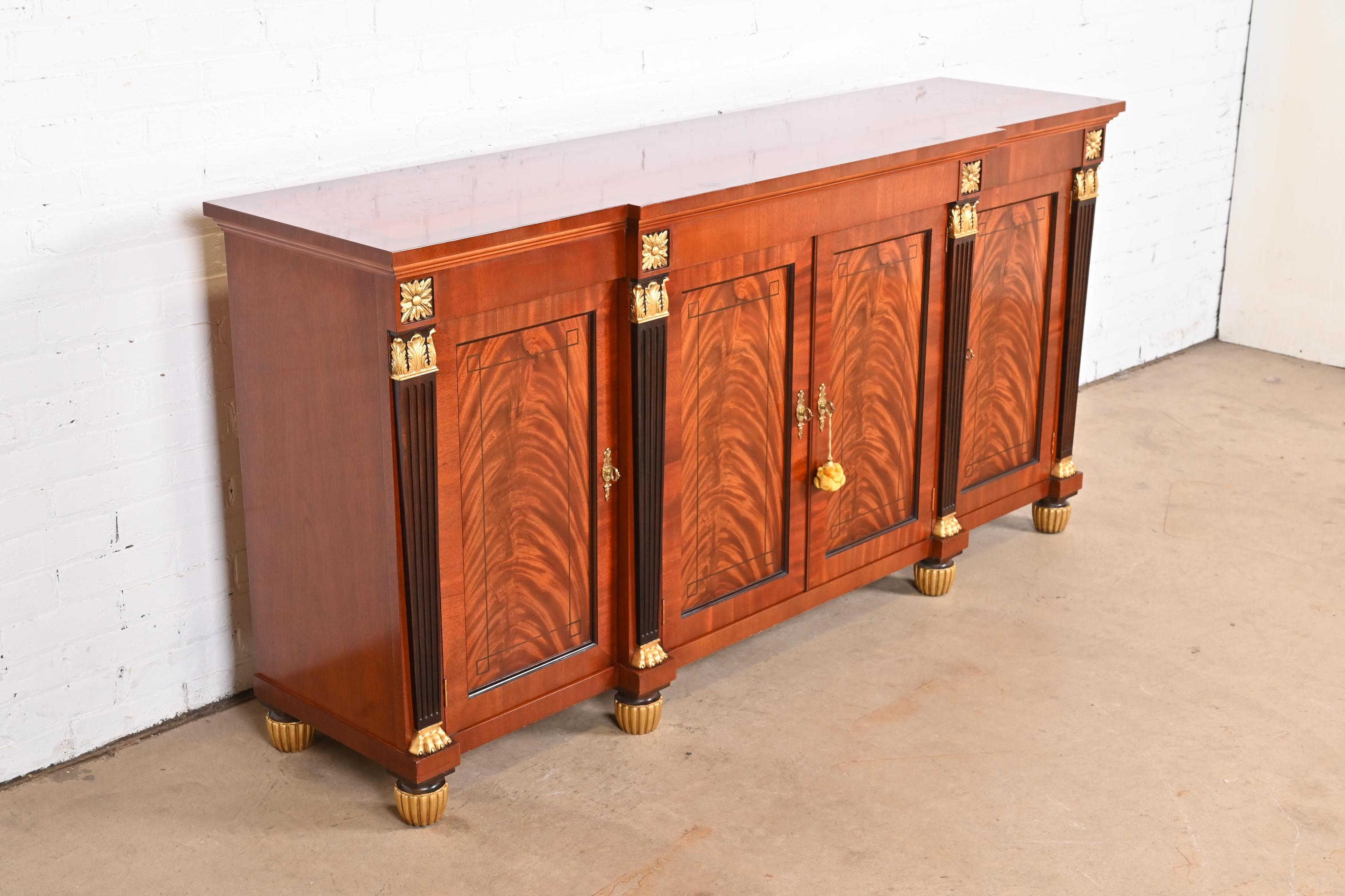 Brass Baker Furniture French Empire Flame Mahogany Sideboard or Bar Cabinet For Sale
