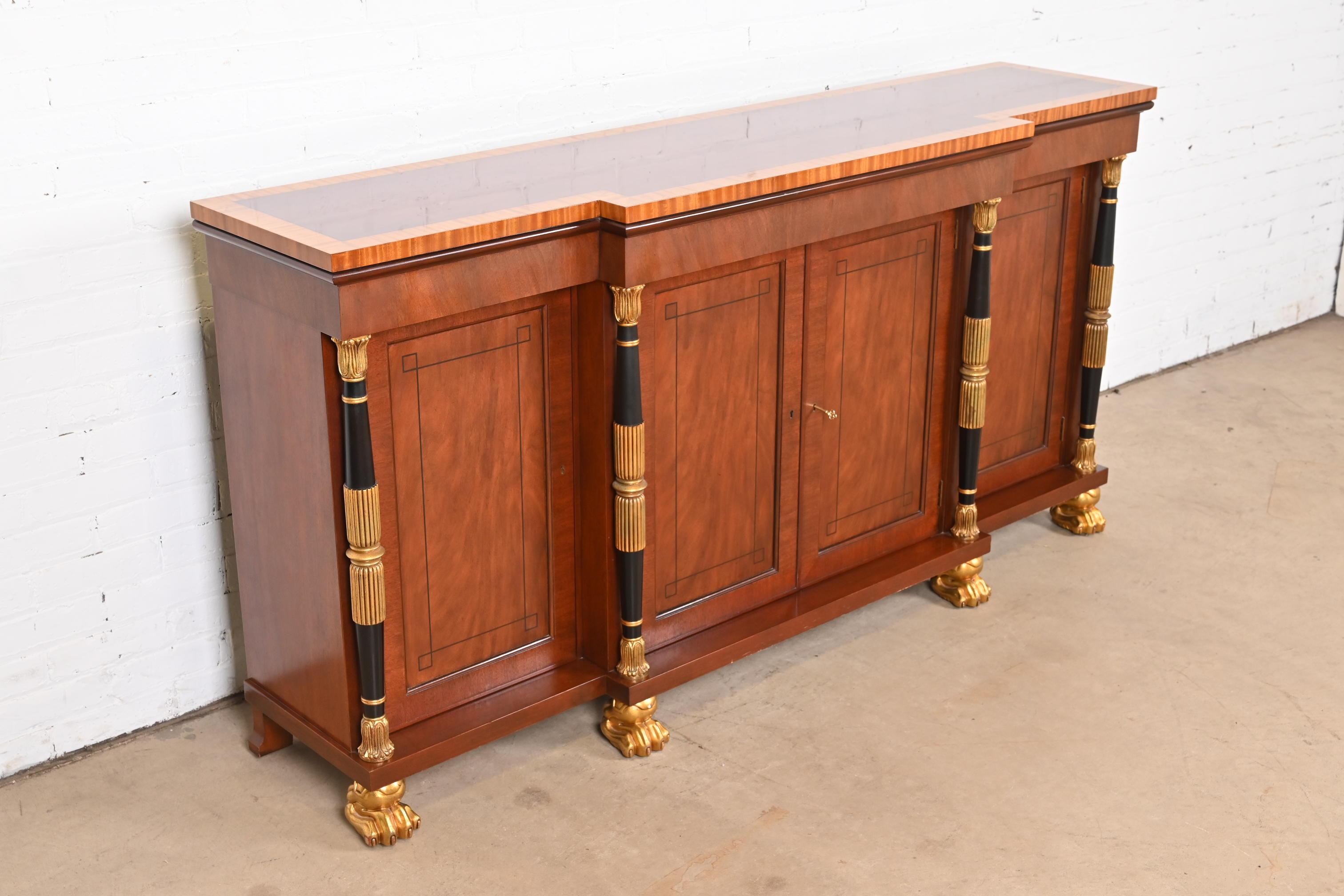 Brass Baker Furniture French Empire Flame Mahogany Sideboard or Bar Cabinet