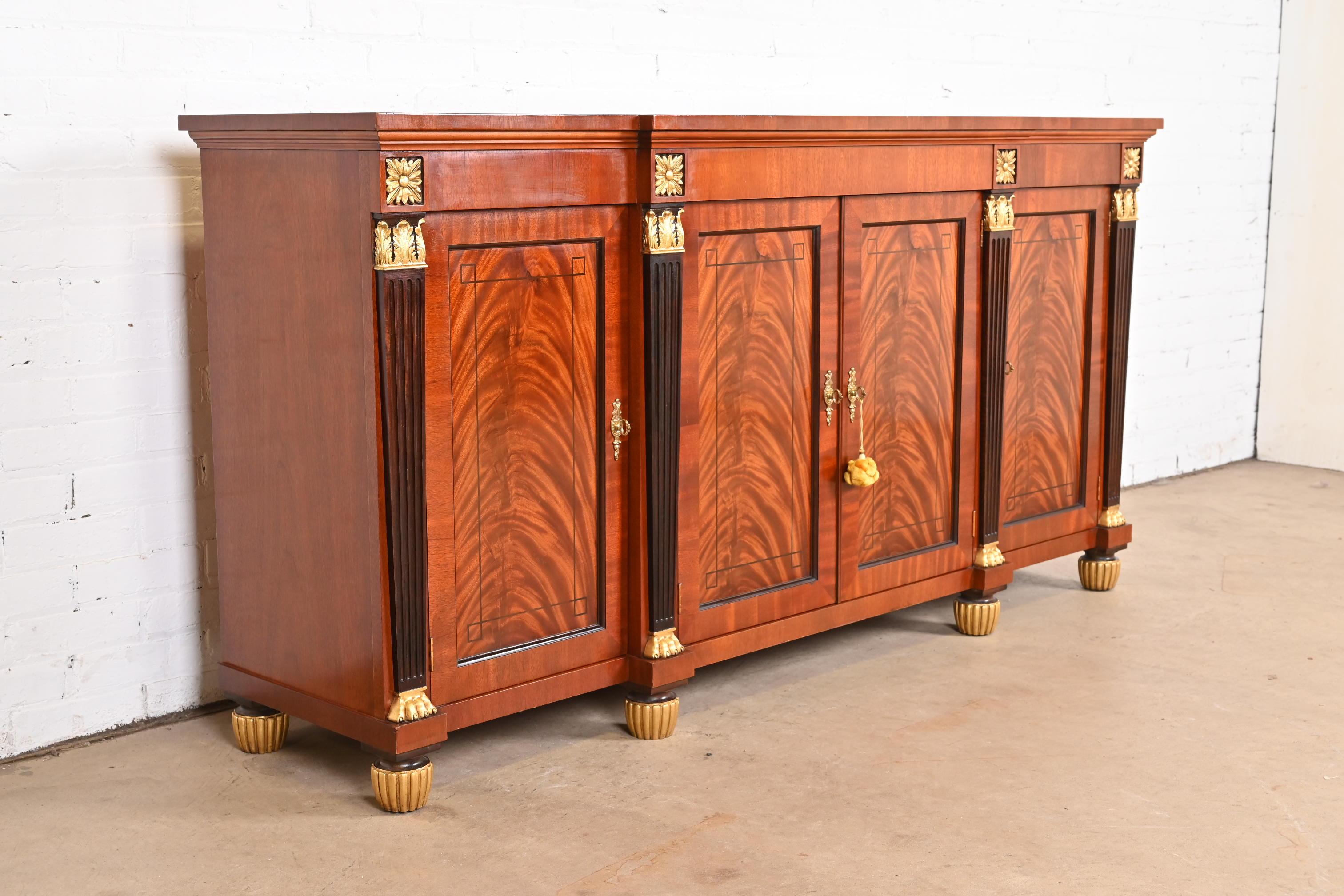 Baker Furniture French Empire Flame Mahogany Sideboard or Bar Cabinet For Sale 1