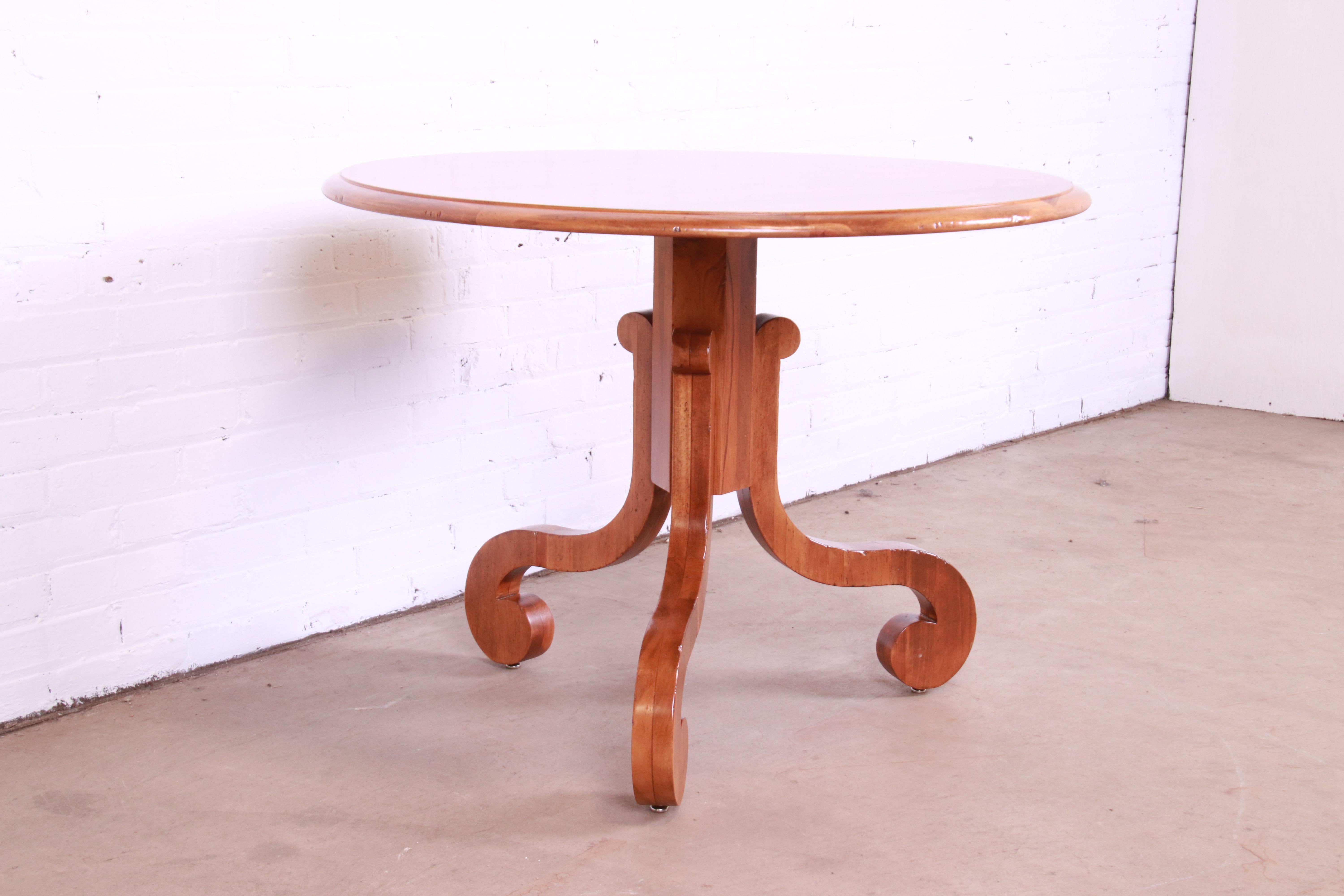 Baker Furniture French Empire Fruitwood Pedestal Center Table, Newly Refinished For Sale 1