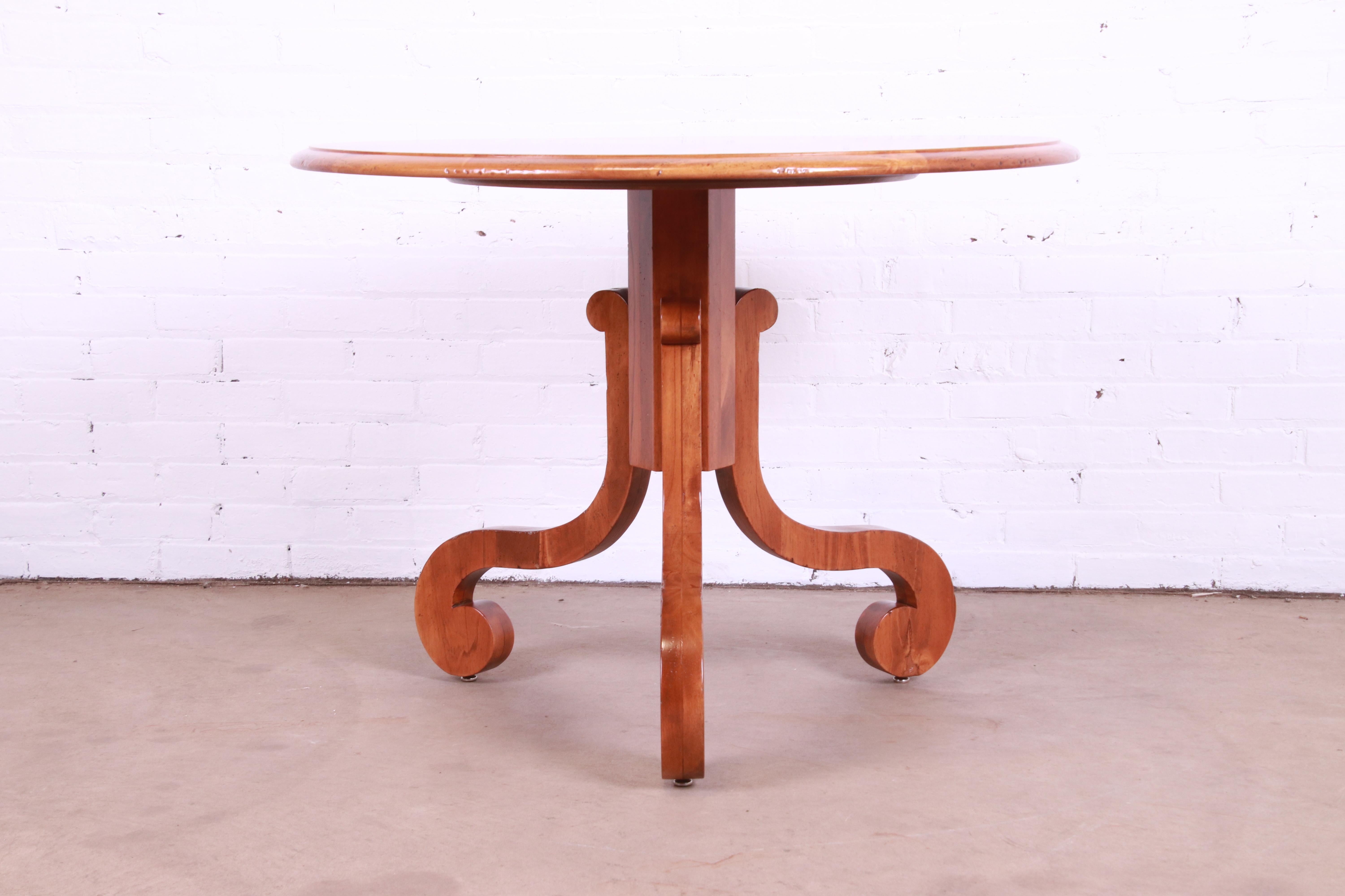 Baker Furniture French Empire Fruitwood Pedestal Center Table, Newly Refinished For Sale 3