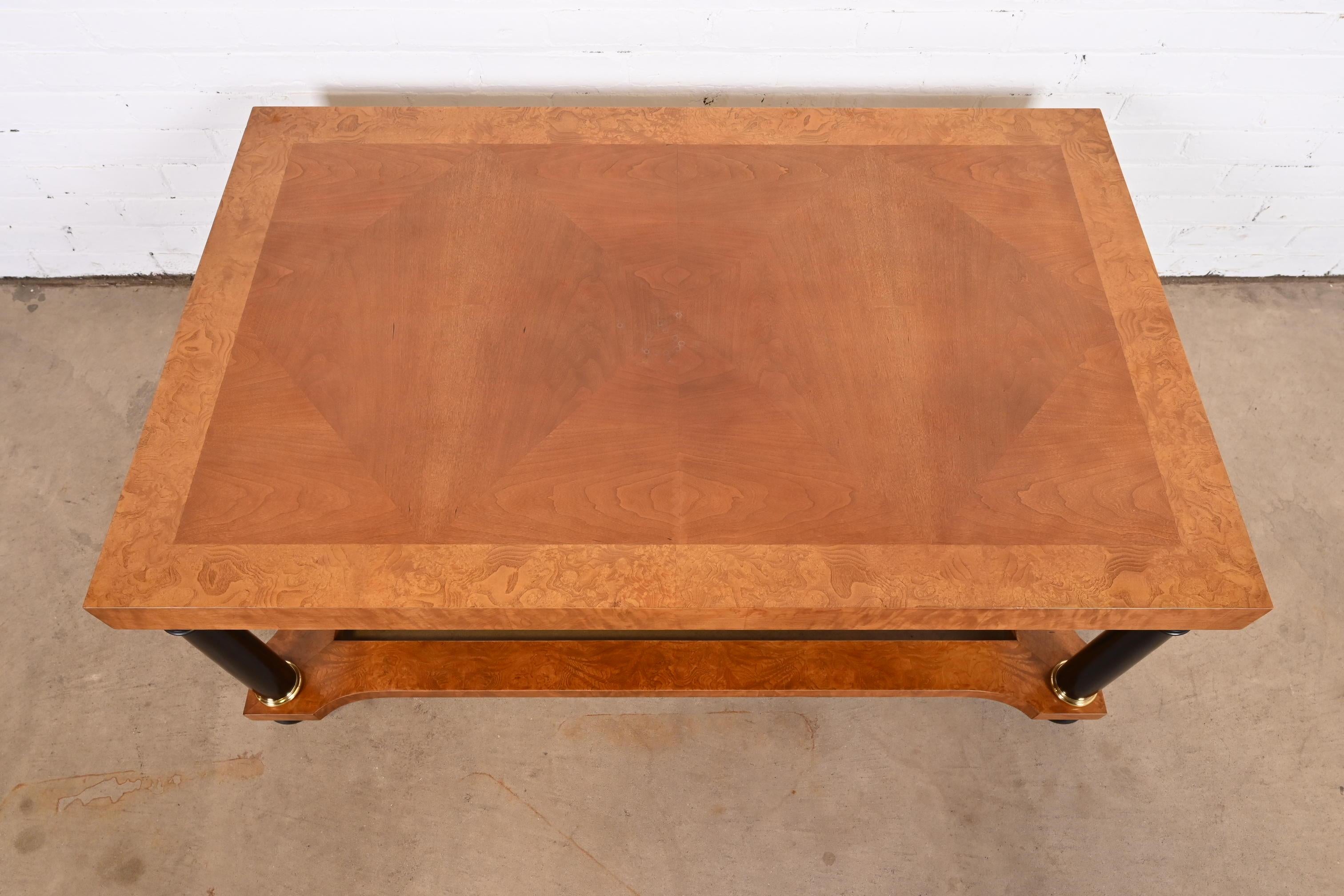 20th Century Baker Furniture French Empire Inlaid Cherry and Burl Wood Coffee Table For Sale