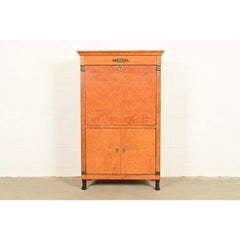 Baker Furniture French Empire Neoclassical Burl Wood Bar Cabinet, Circa 1980s