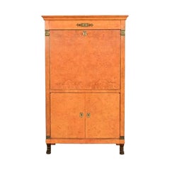 Baker Furniture French Empire Neoclassical Burl Wood Bar Cabinet, Circa 1980s